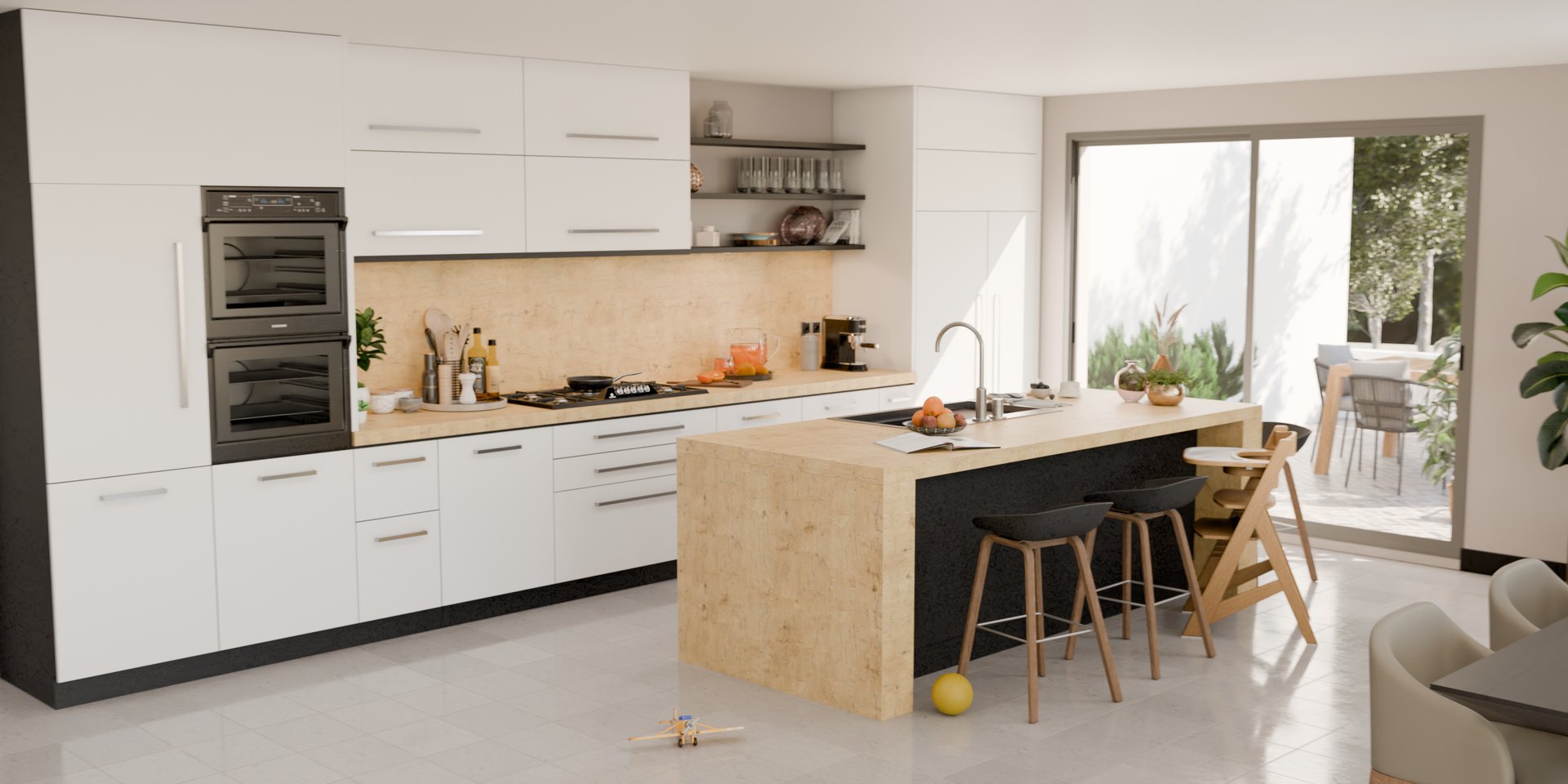 Cuisine moderne avec plan de travail Sofema, fabricant de plan de travail stratifié.