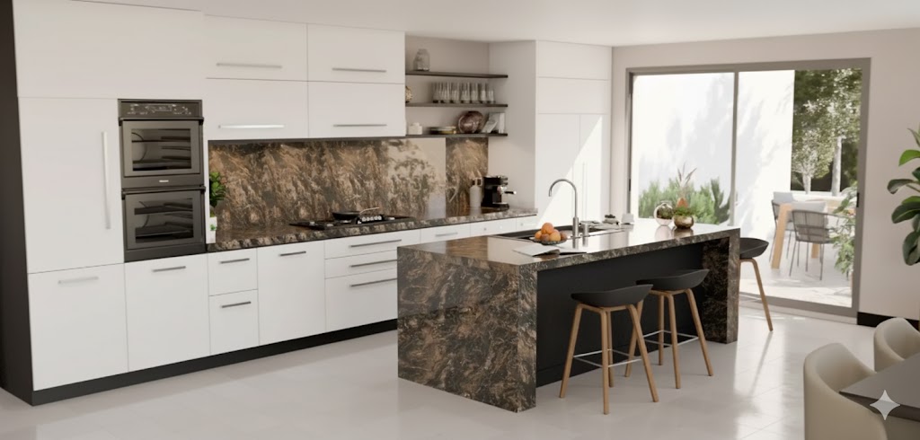 Cuisine moderne avec plan de travail stratifié sur mesure Sofema.