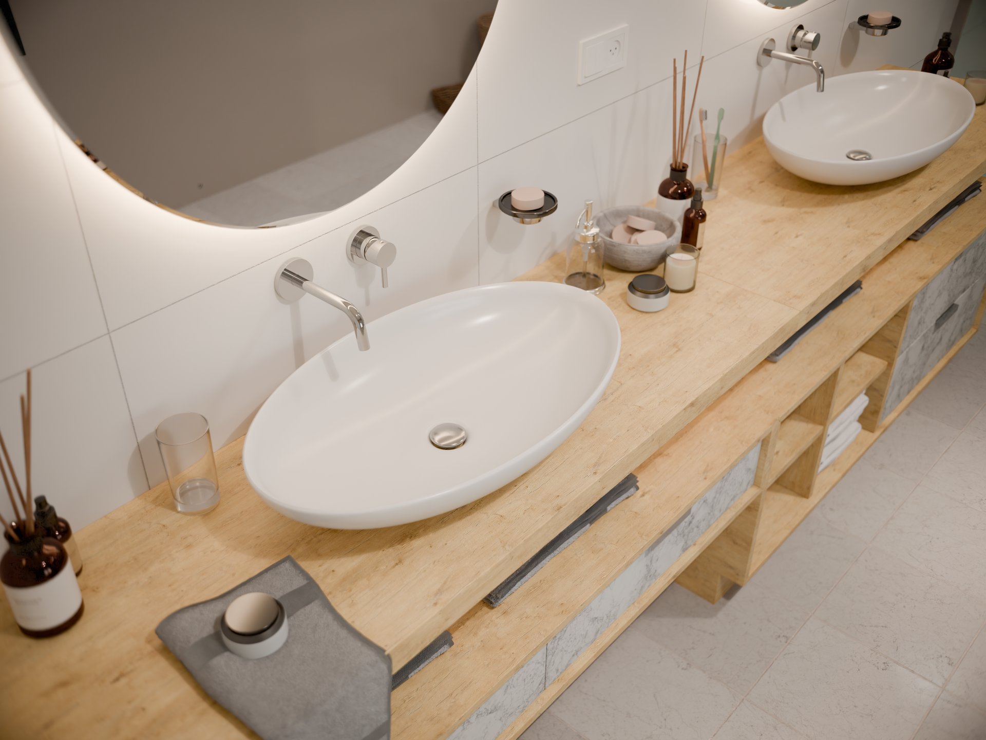 Plan vasque stratifié sur mesure Sofema avec deux lavabos intégrés