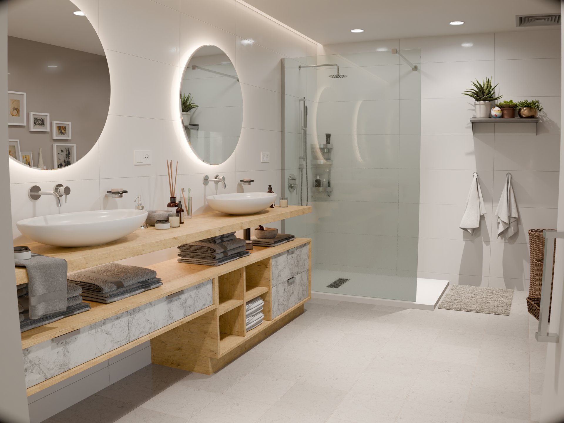 Plan de travail stratifié sur mesure Sofema pour double vasque de salle de bain