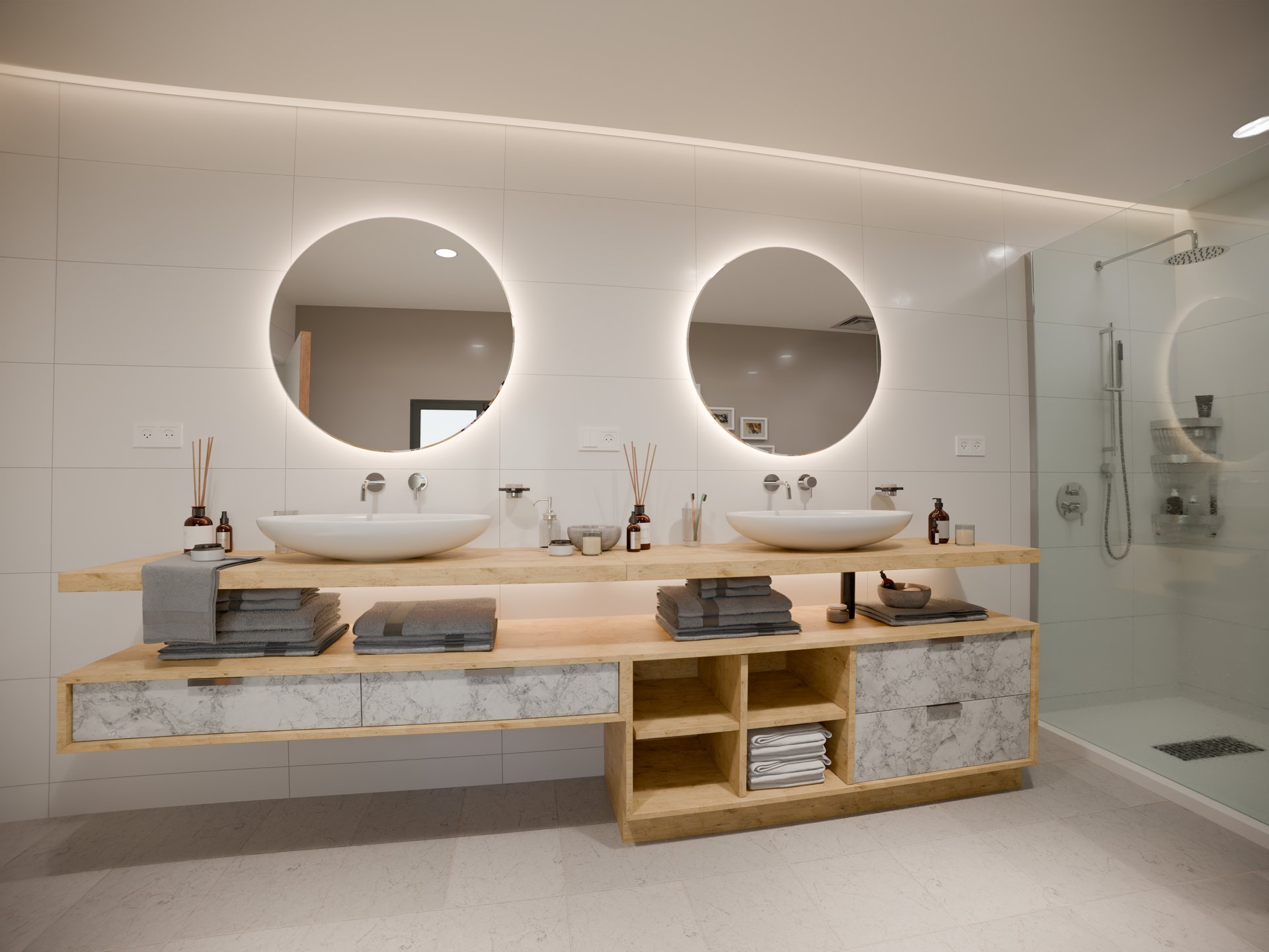 Meuble double vasque avec plan de travail stratifié sur mesure Sofema