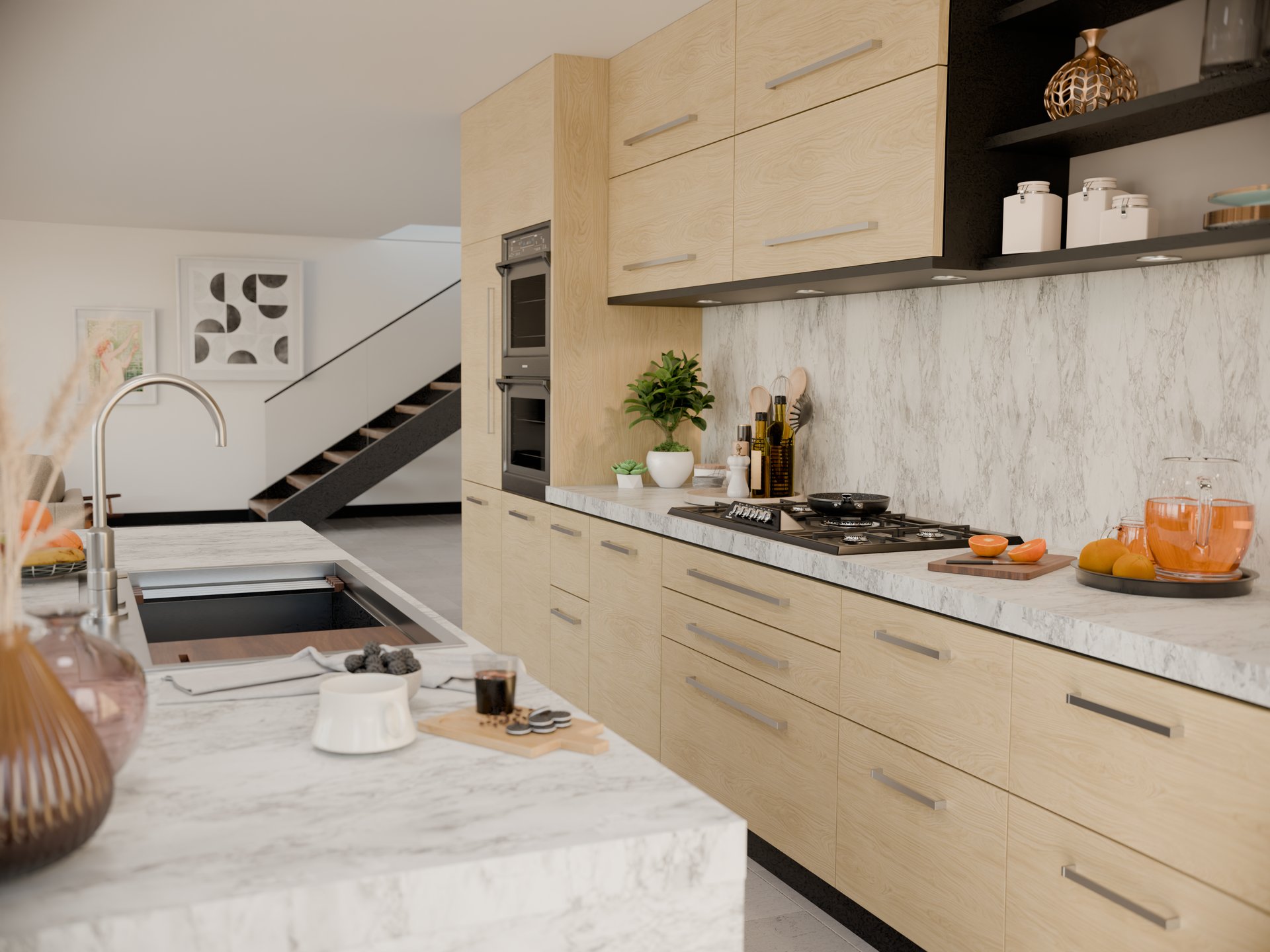 Cuisine moderne avec plan de travail Sofema en stratifié sur mesure et meubles