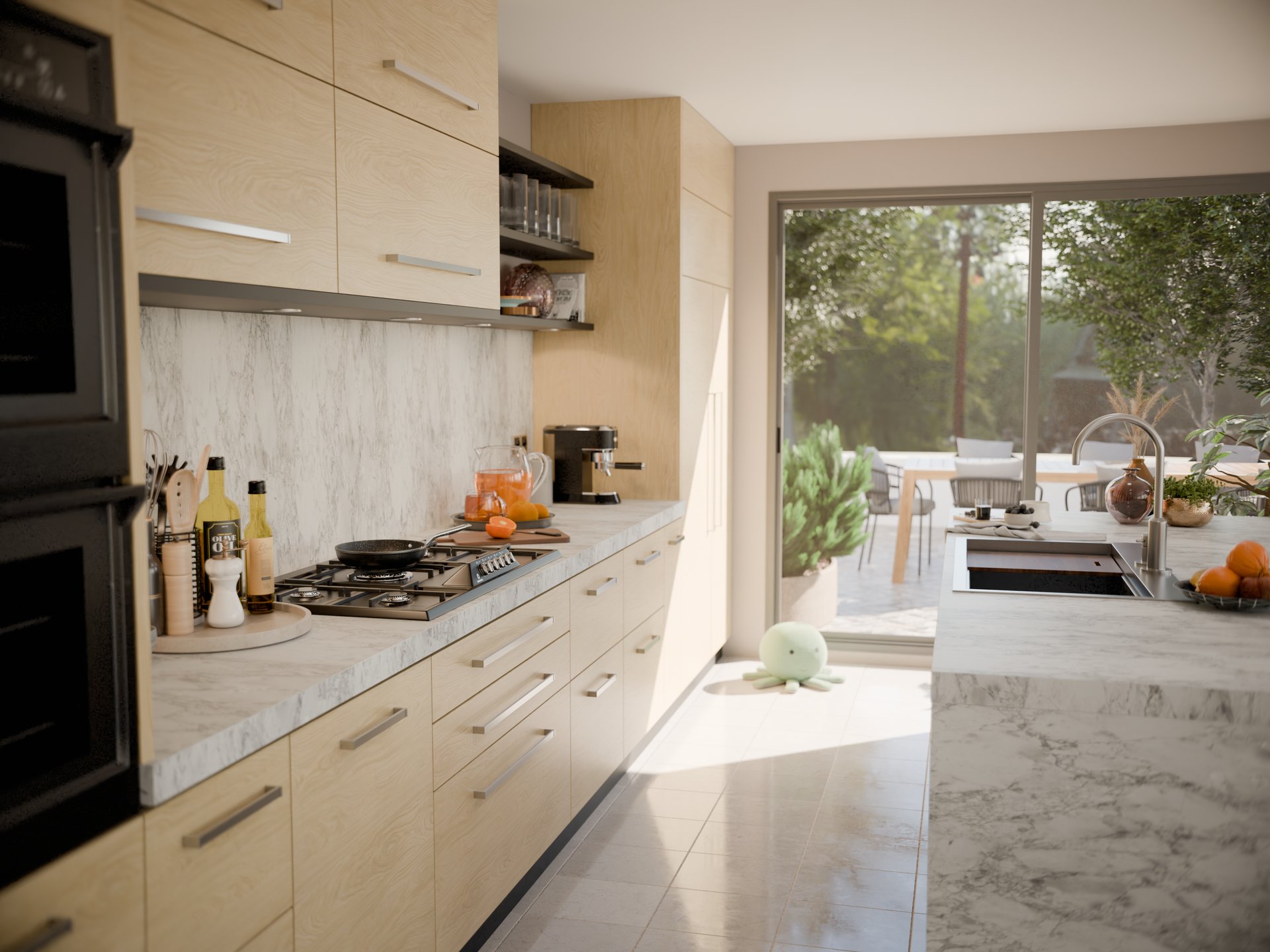 Cuisine moderne avec plan de travail stratifié sur mesure de Sofema