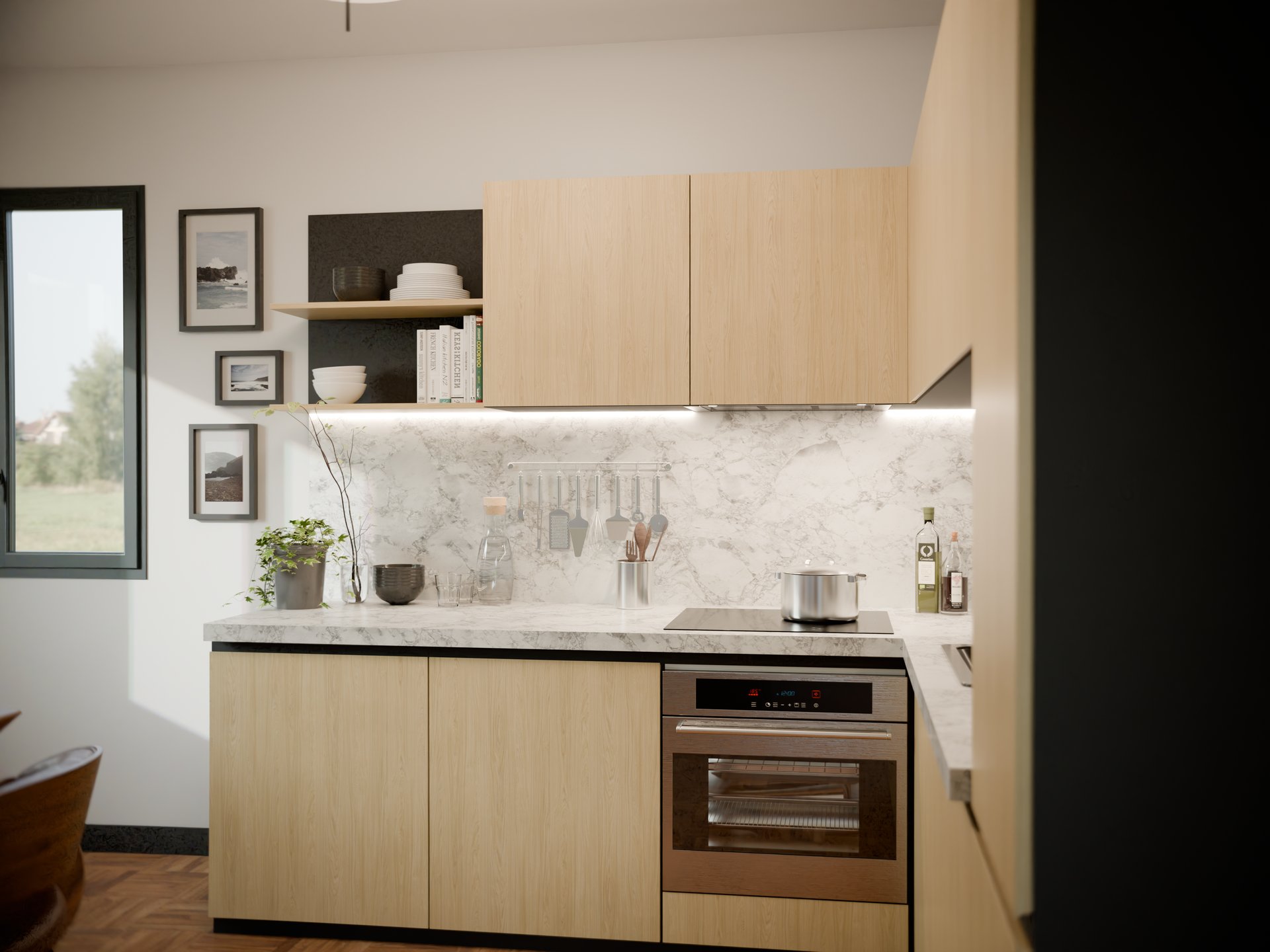 Cuisine moderne avec plan de travail stratifié sur mesure Sofema et armoires en