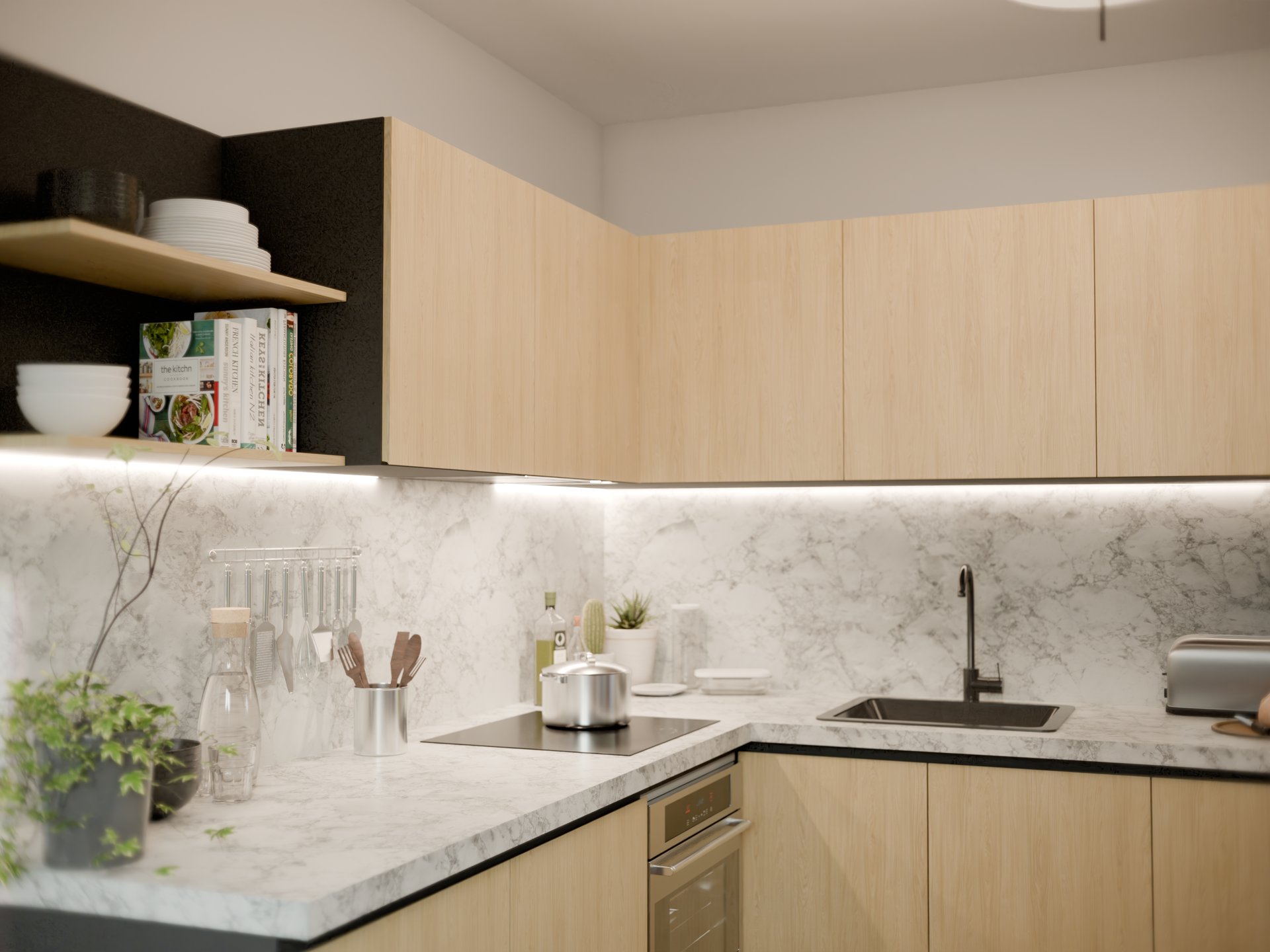 Cuisine moderne avec plan de travail stratifié sur mesure de Sofema, évier et