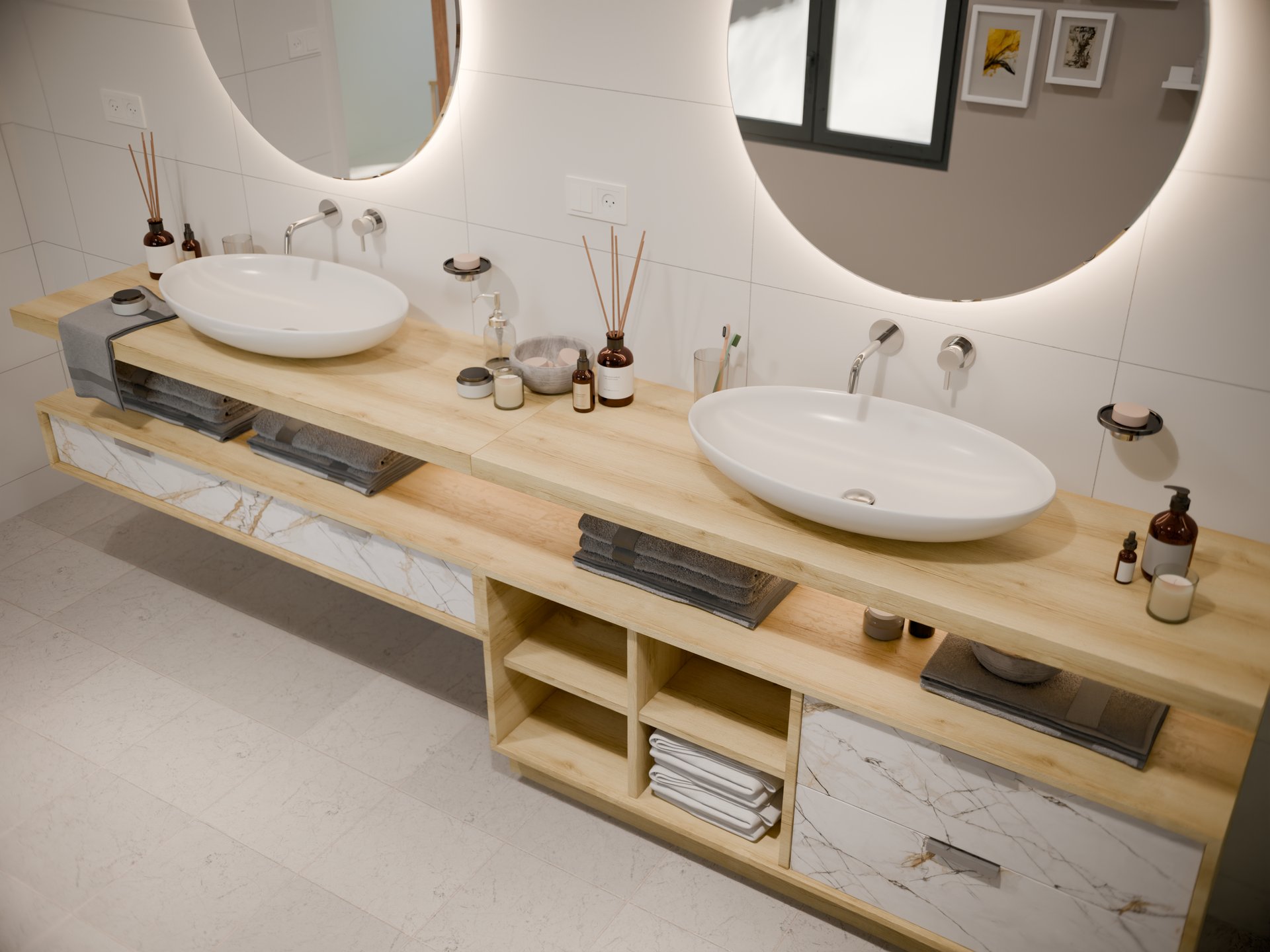 Meuble vasque double avec plan de travail stratifié sur mesure Sofema