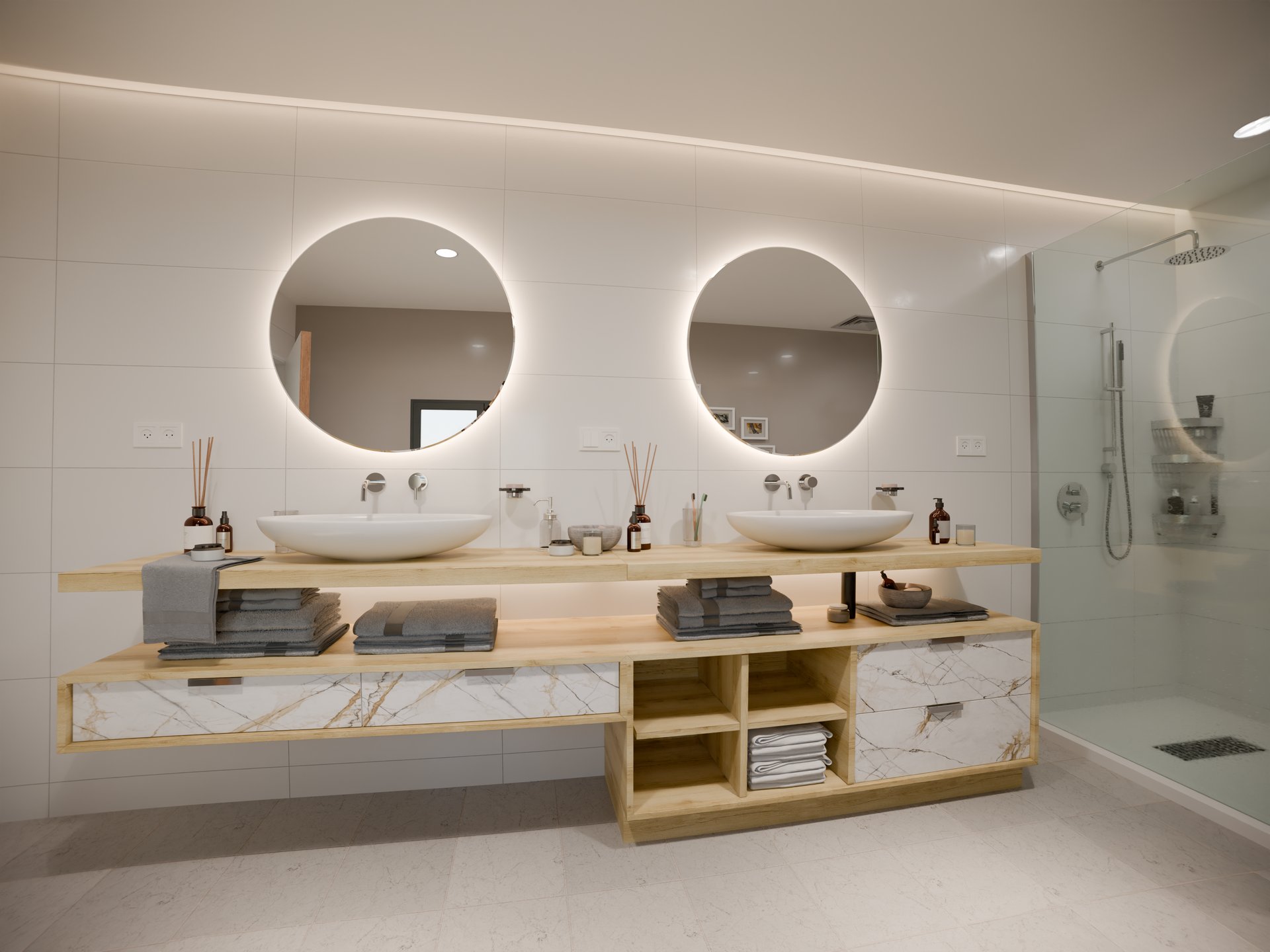 Plan de travail stratifié sur mesure Sofema pour double vasque salle de bain