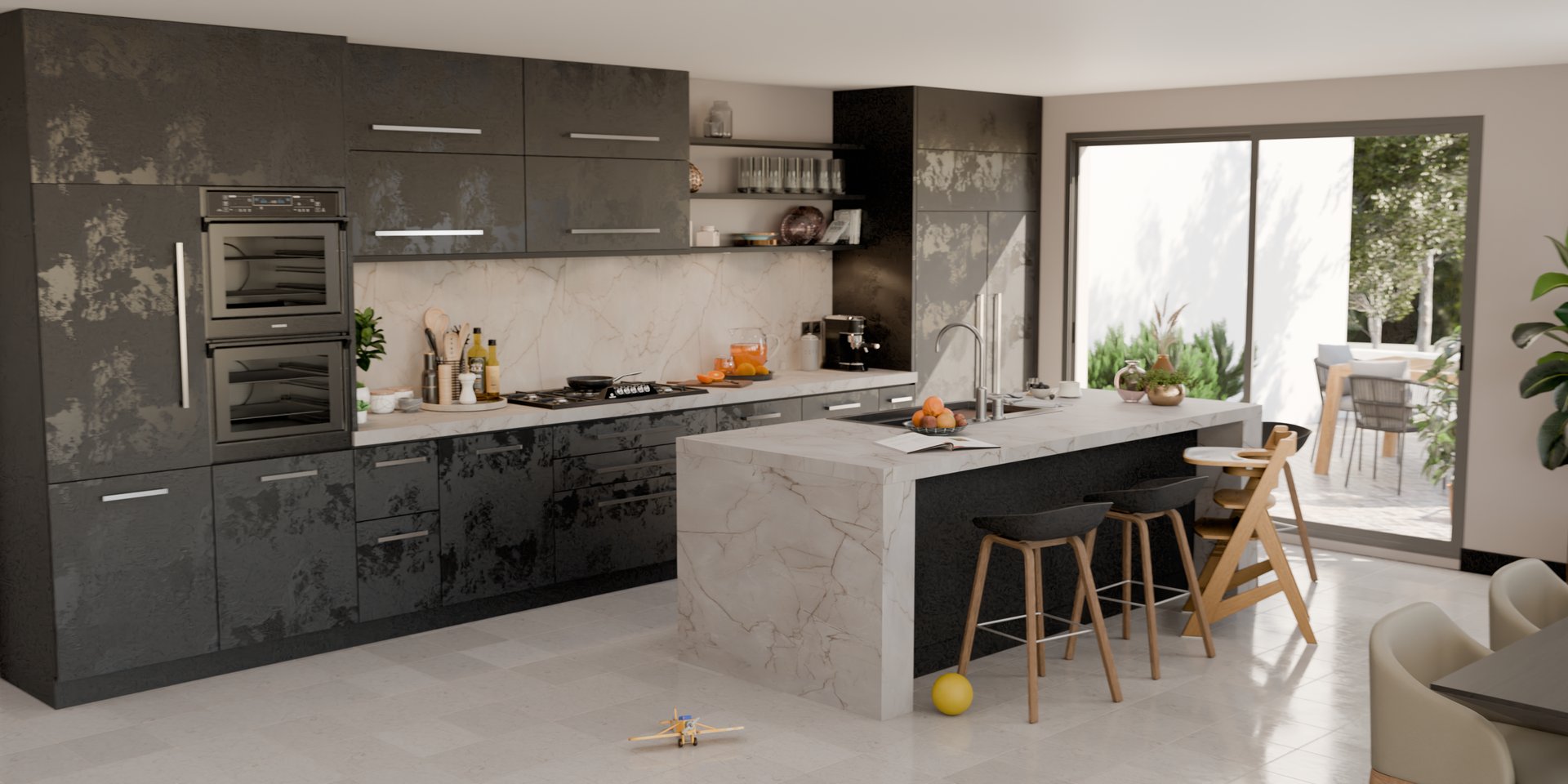 Cuisine moderne avec plan de travail stratifié sur mesure, fabricant Sofema