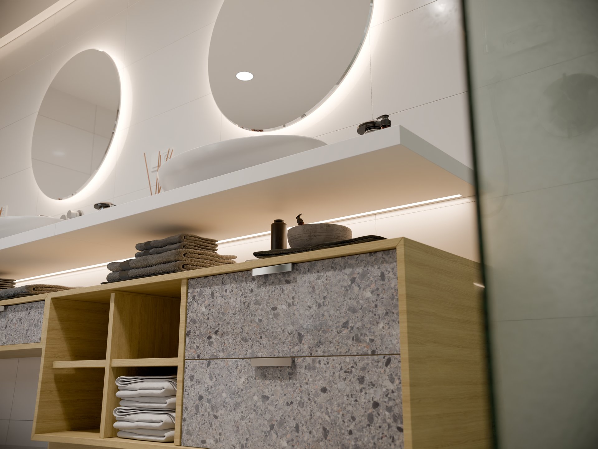 Plan de travail stratifié sur mesure Sofema avec vasque de salle de bain