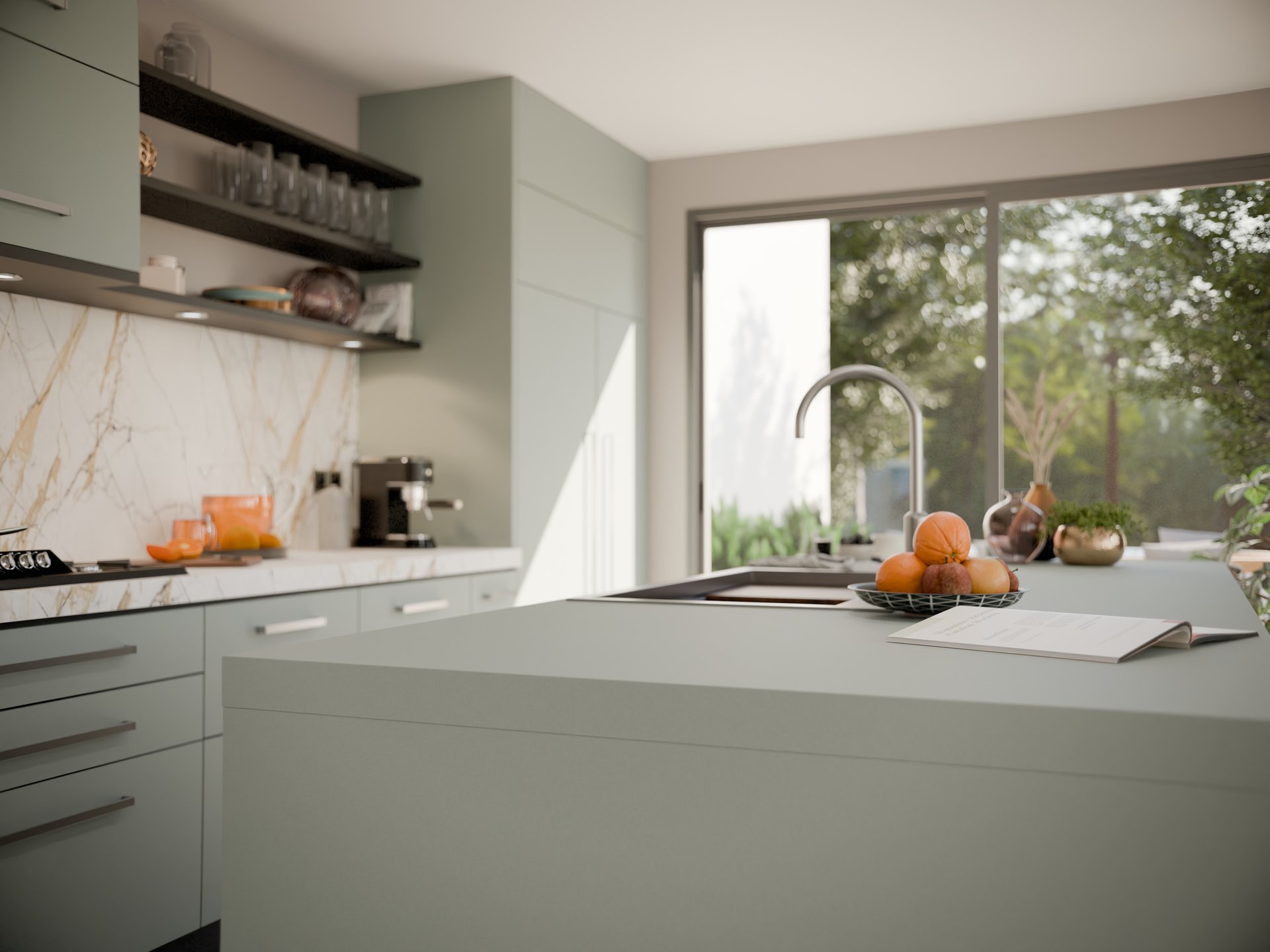 Cuisine moderne avec plan de travail stratifié sur mesure par Sofema