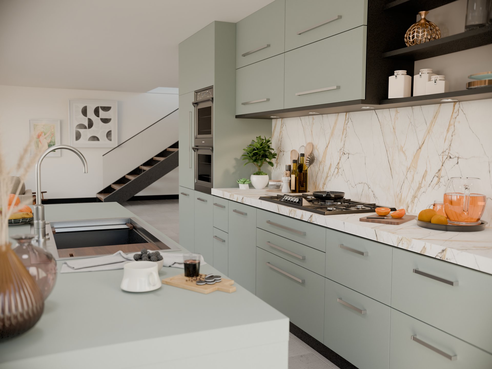 Cuisine moderne avec plan de travail stratifié sur mesure par Sofema