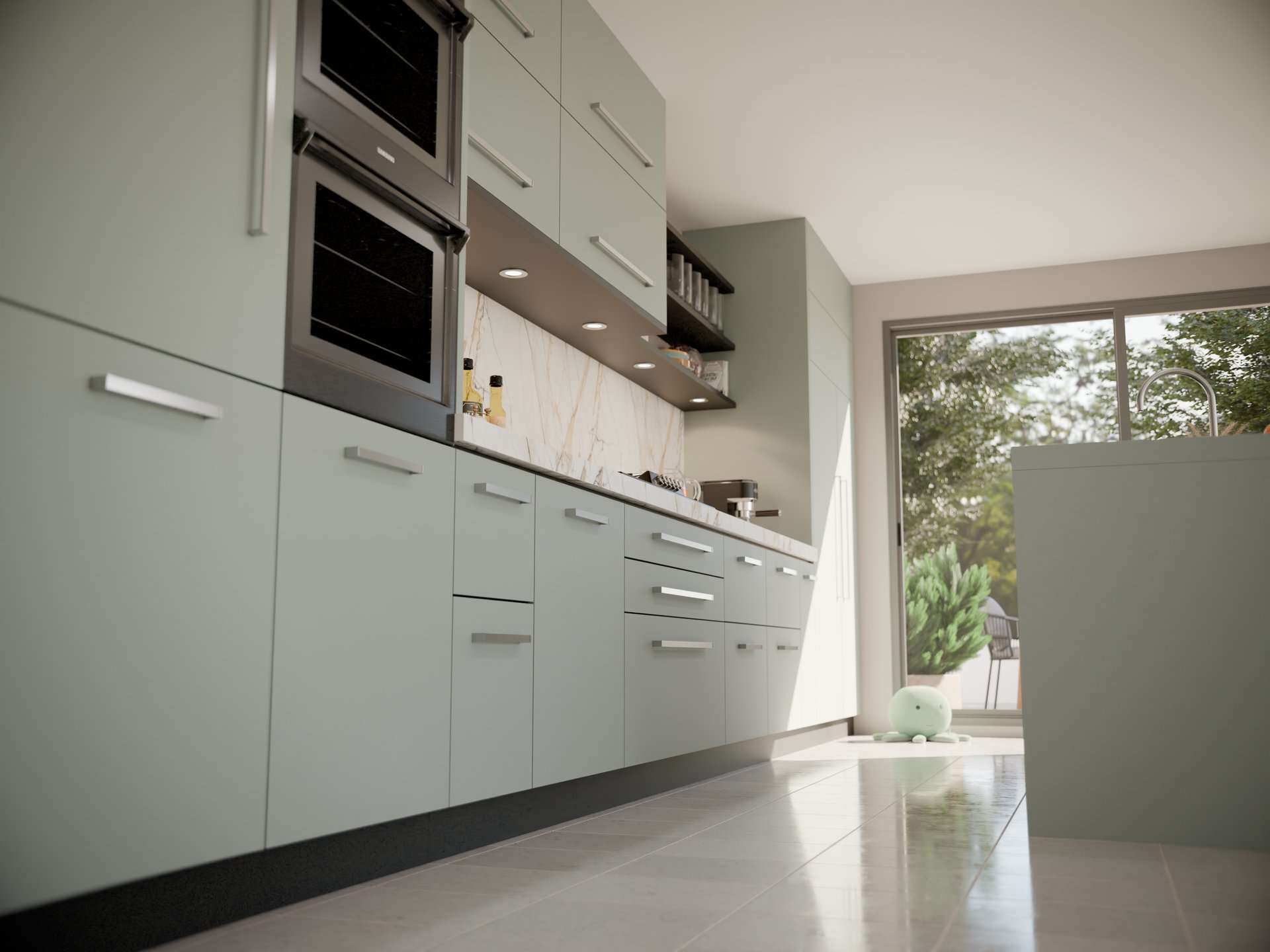 Cuisine moderne avec plan de travail stratifié sur mesure par Sofema