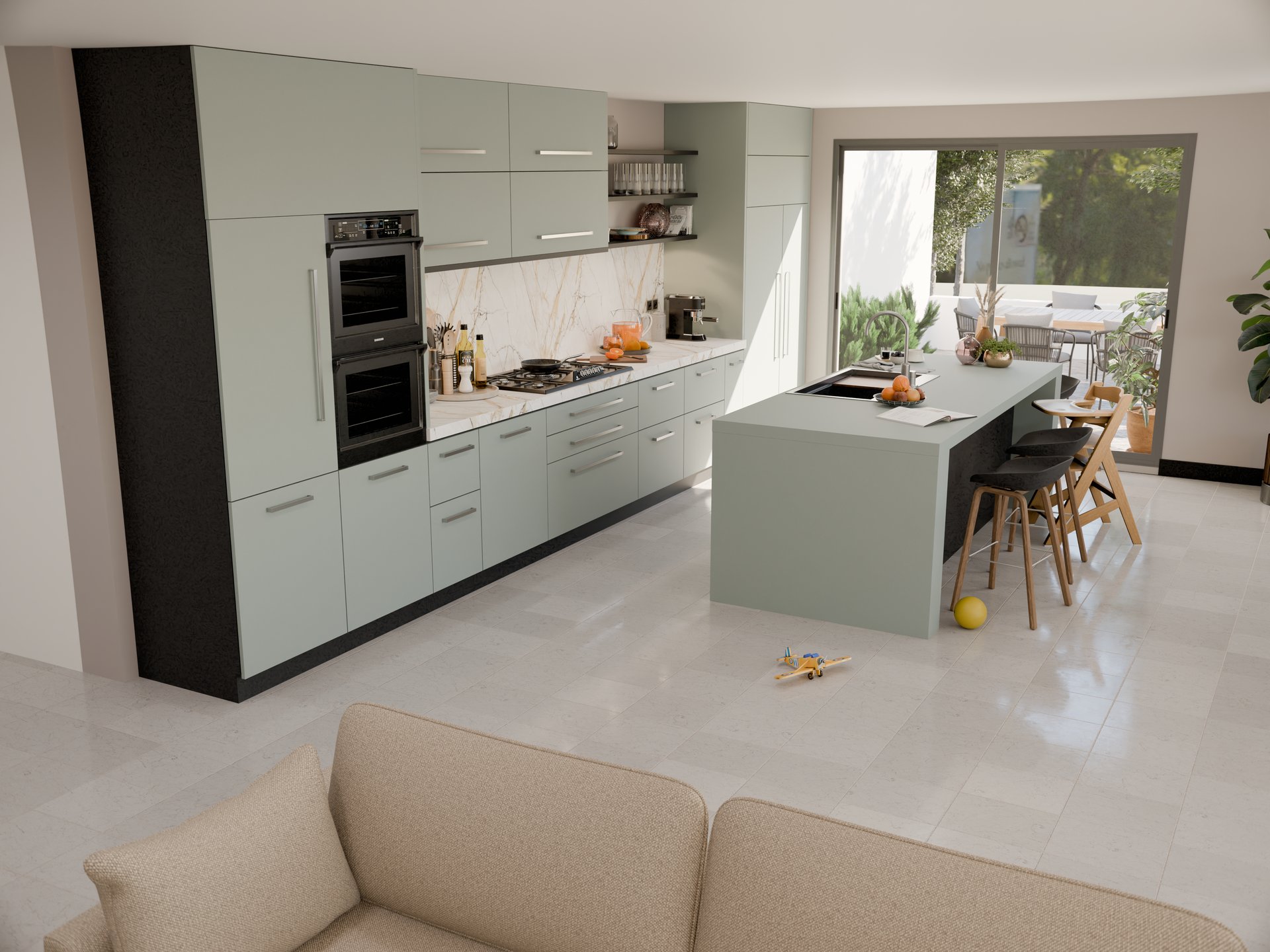 Cuisine moderne avec plan de travail stratifié sur mesure par Sofema, îlot