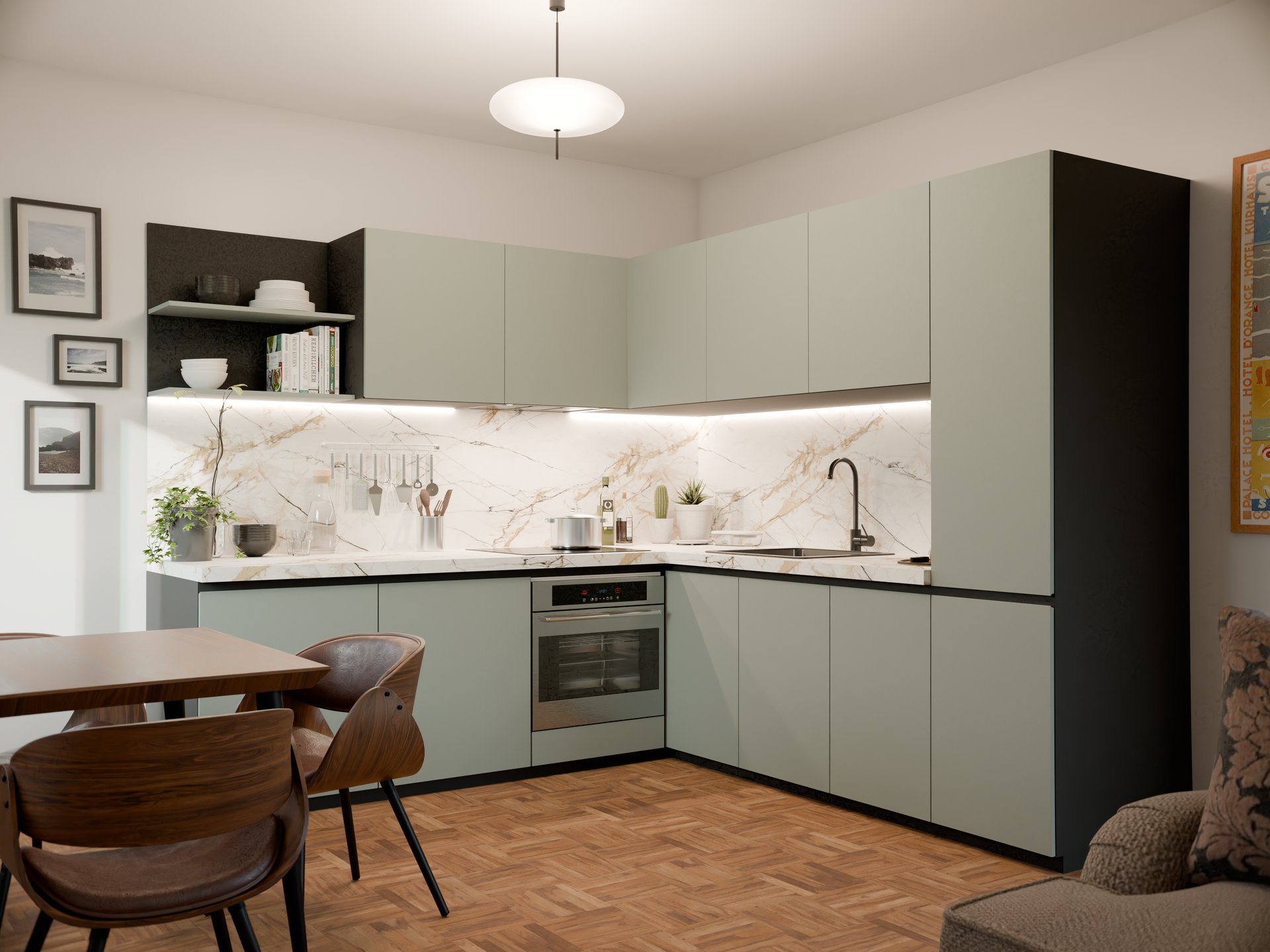 Cuisine moderne avec plan de travail stratifié sur mesure Sofema