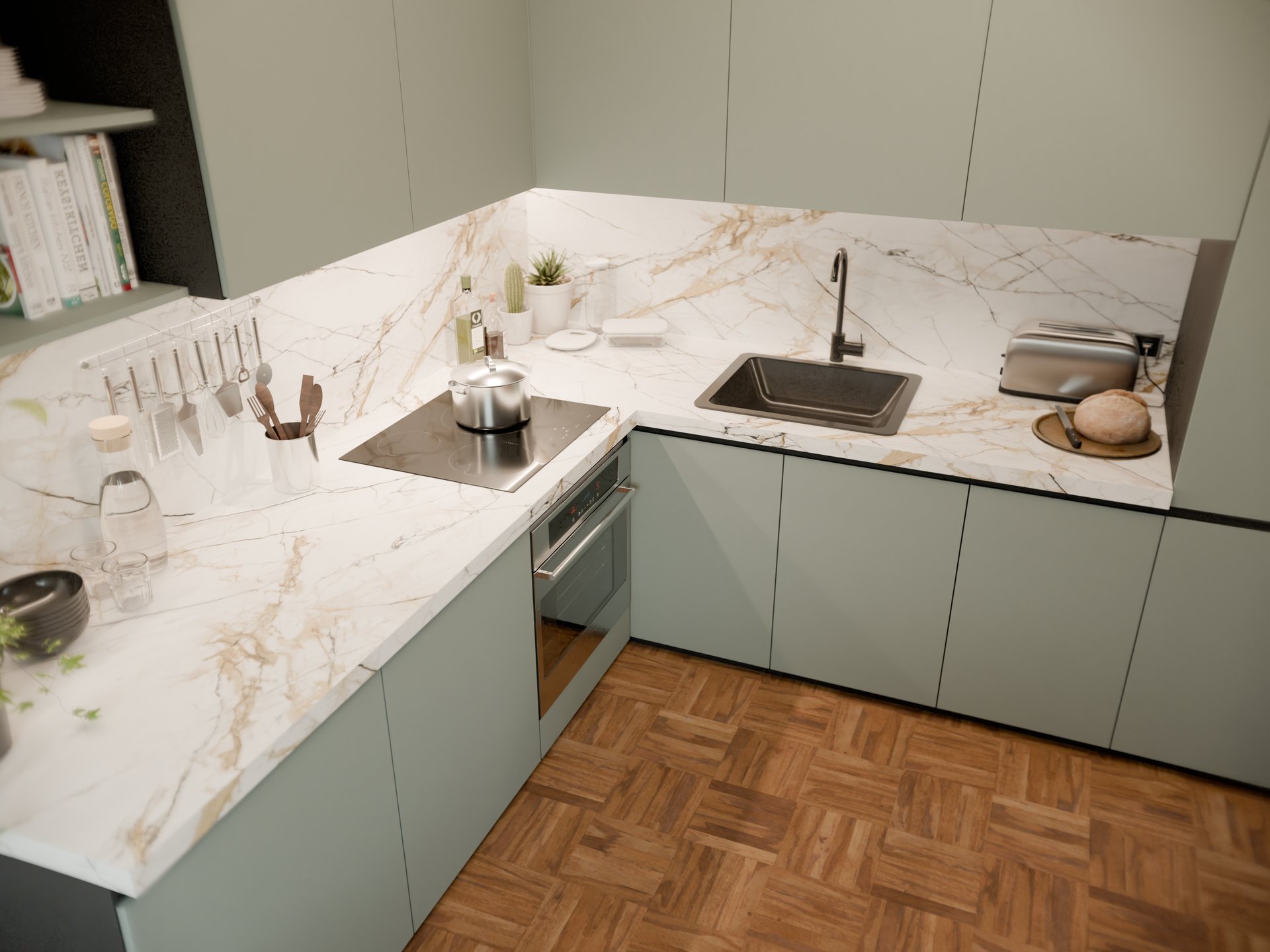 Cuisine moderne avec plan de travail stratifié sur mesure de Sofema