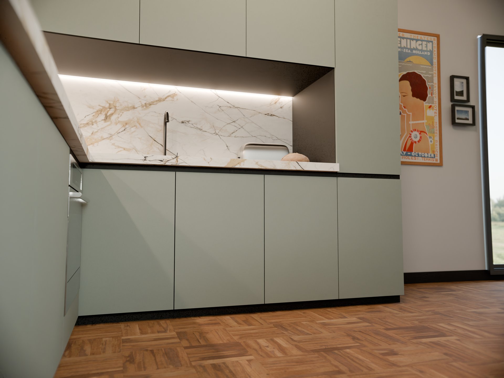 Cuisine moderne avec plan de travail stratifié sur mesure par Sofema et évier