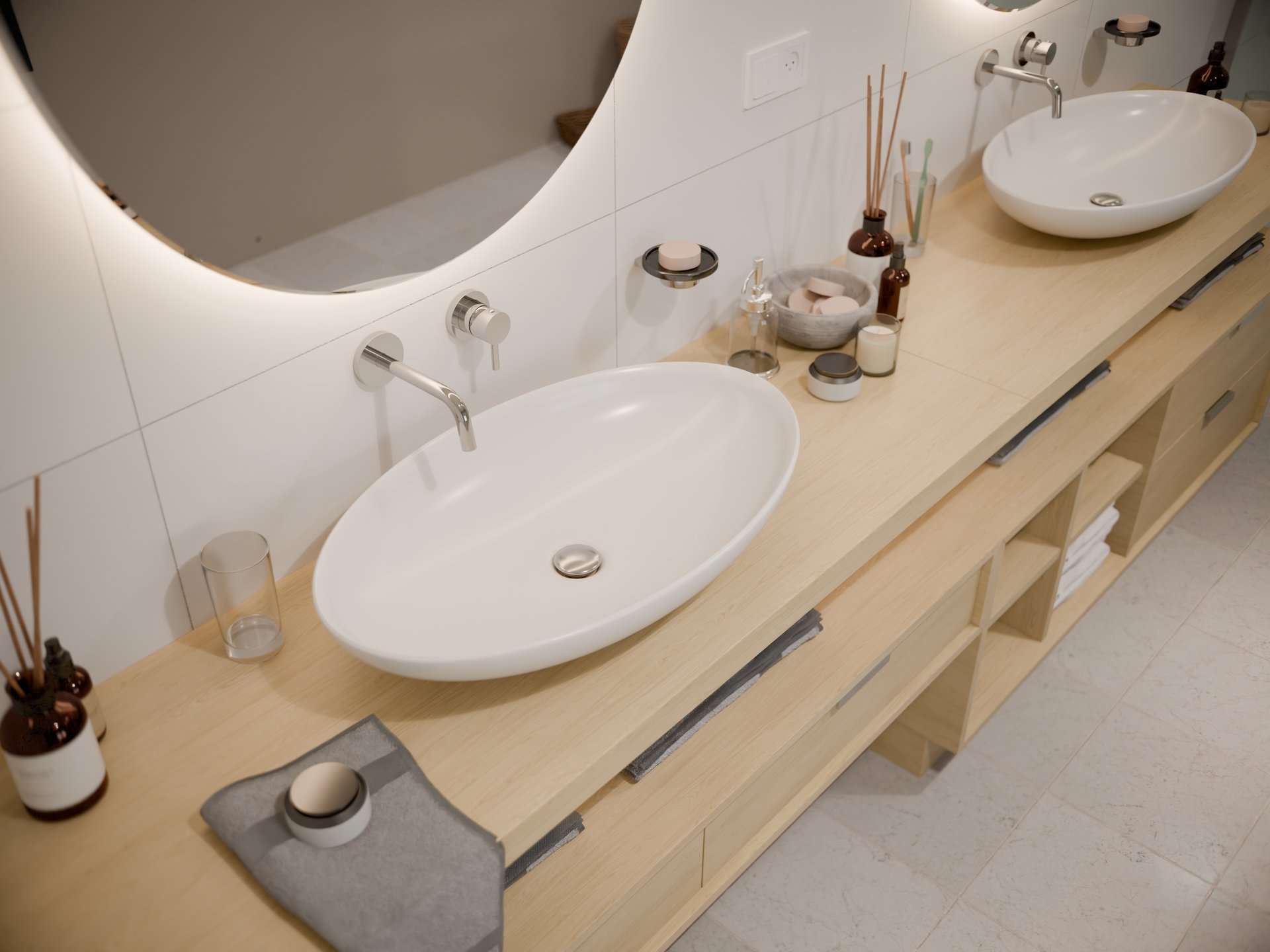 Plan de toilette stratifié sur mesure Sofema avec double vasque blanche