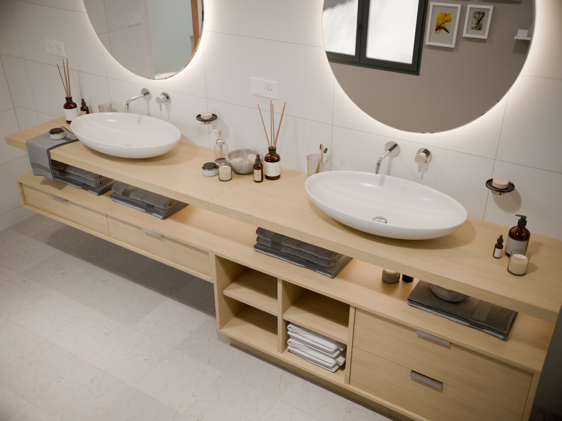 Double vasque sur plan de travail stratifié sur mesure Sofema