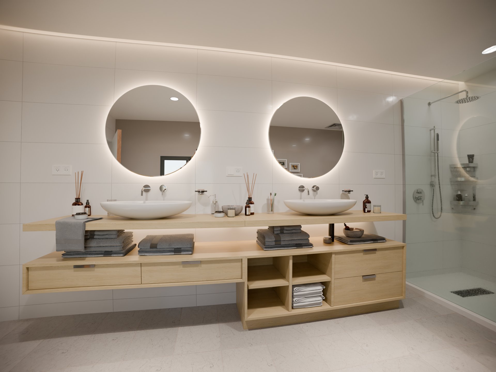 Plan de travail stratifié sur mesure Sofema pour double vasque de salle de bain