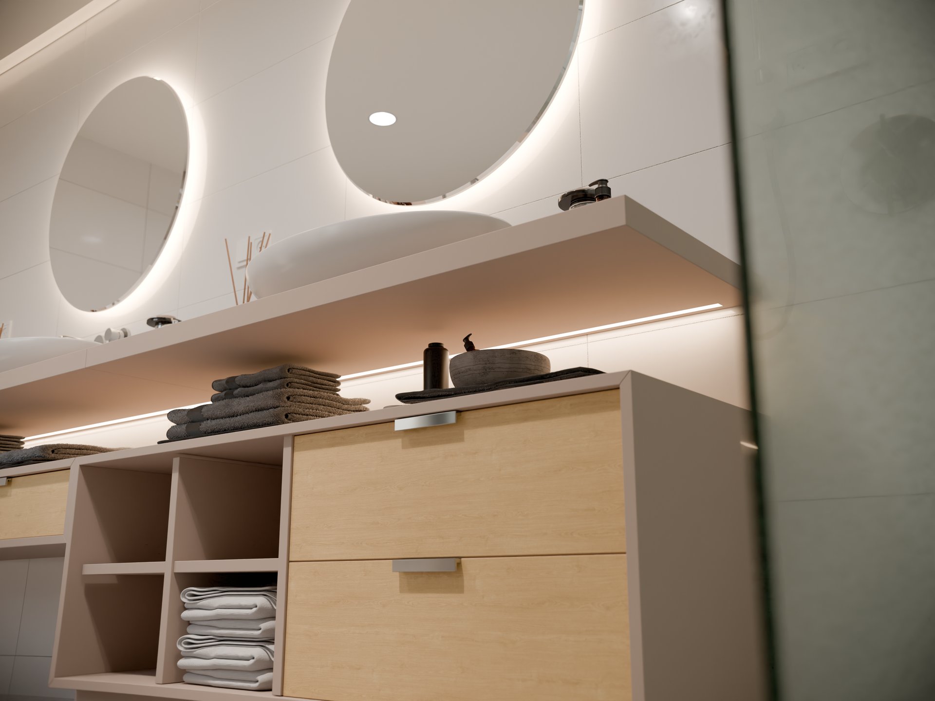 Plan de travail stratifié sur mesure Sofema avec vasque et rangement salle de