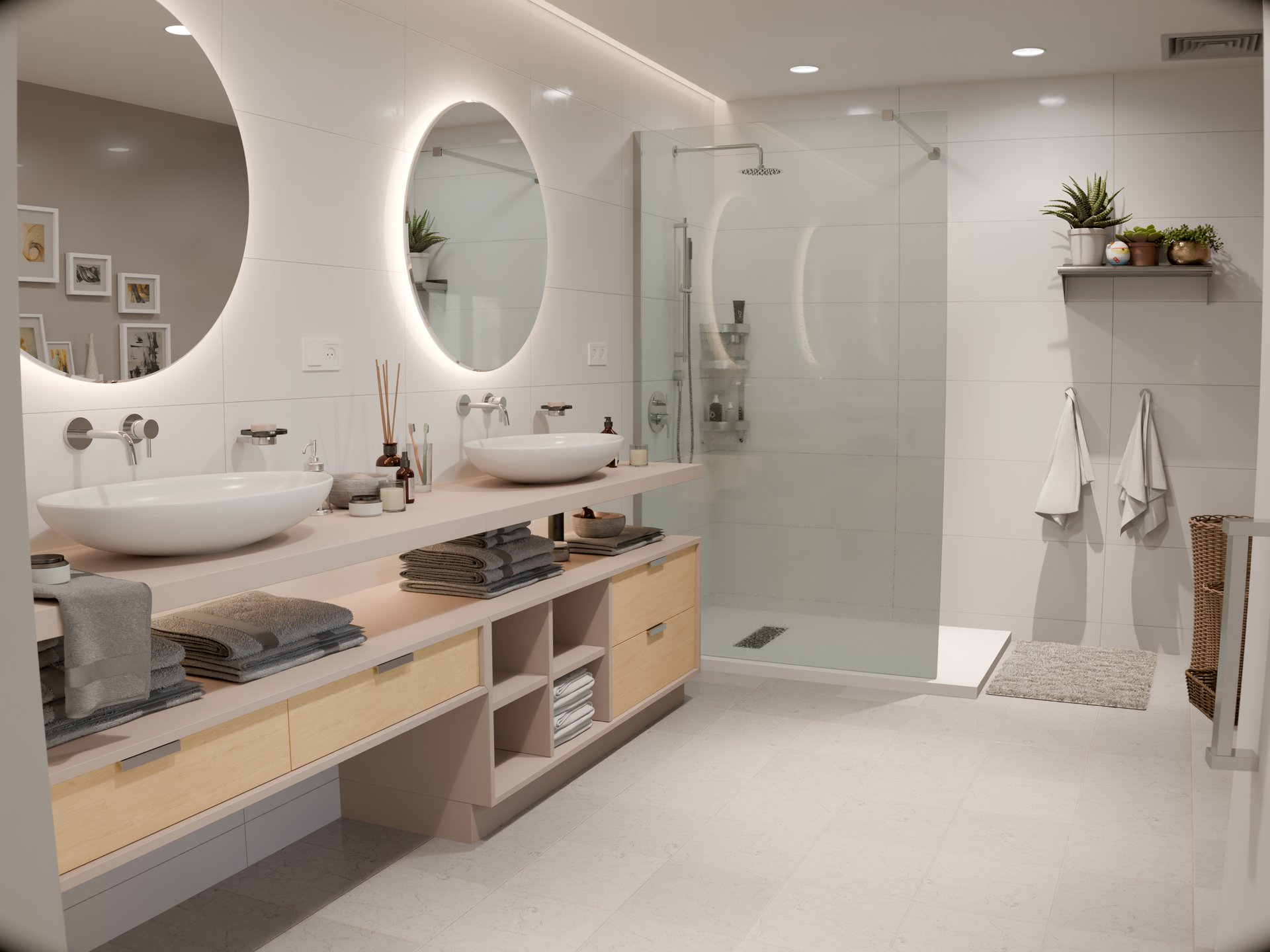 Plan de travail stratifié sur mesure Sofema avec double vasque salle de bain