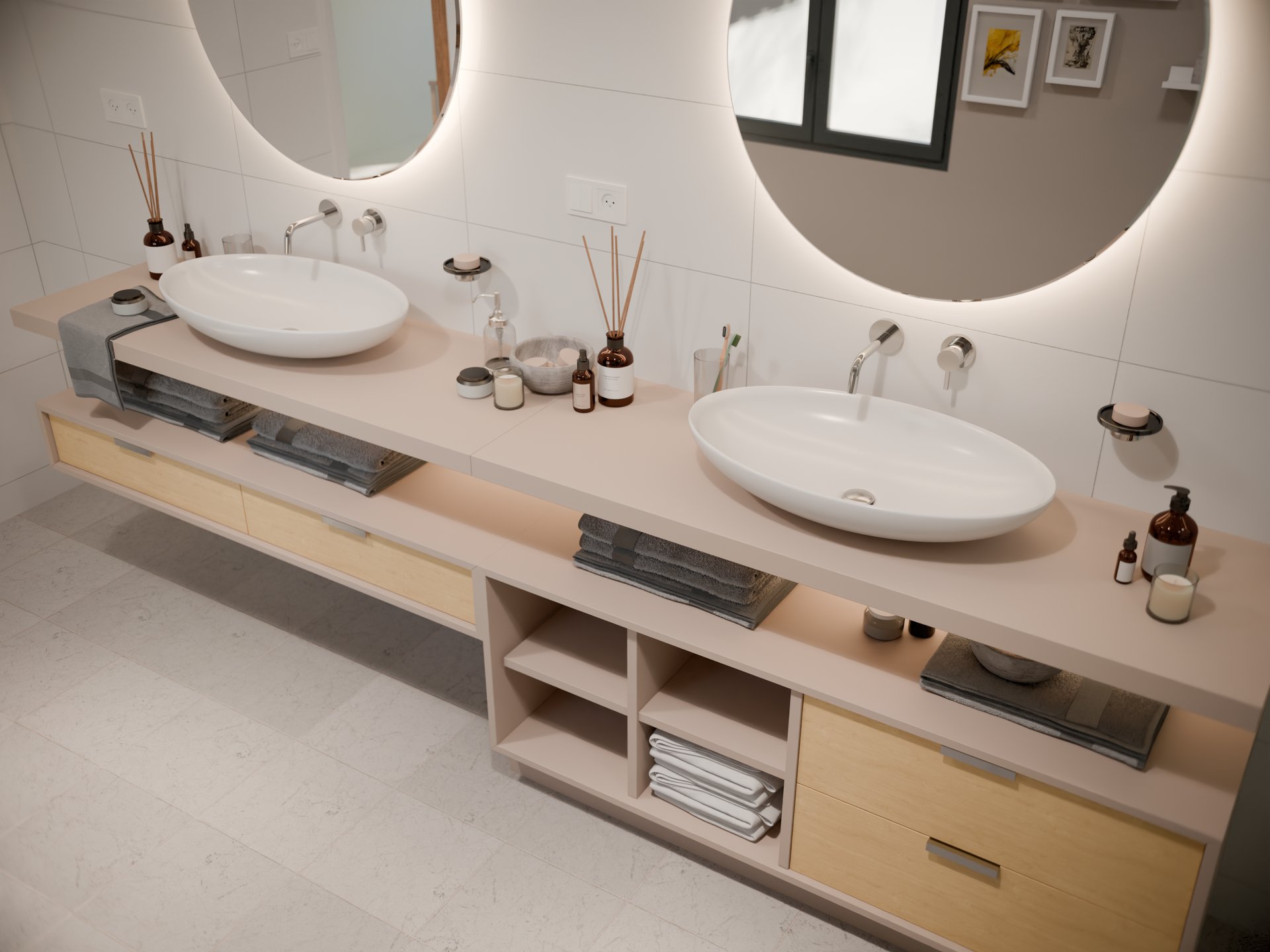 Double vasque sur plan de travail stratifié sur mesure Sofema