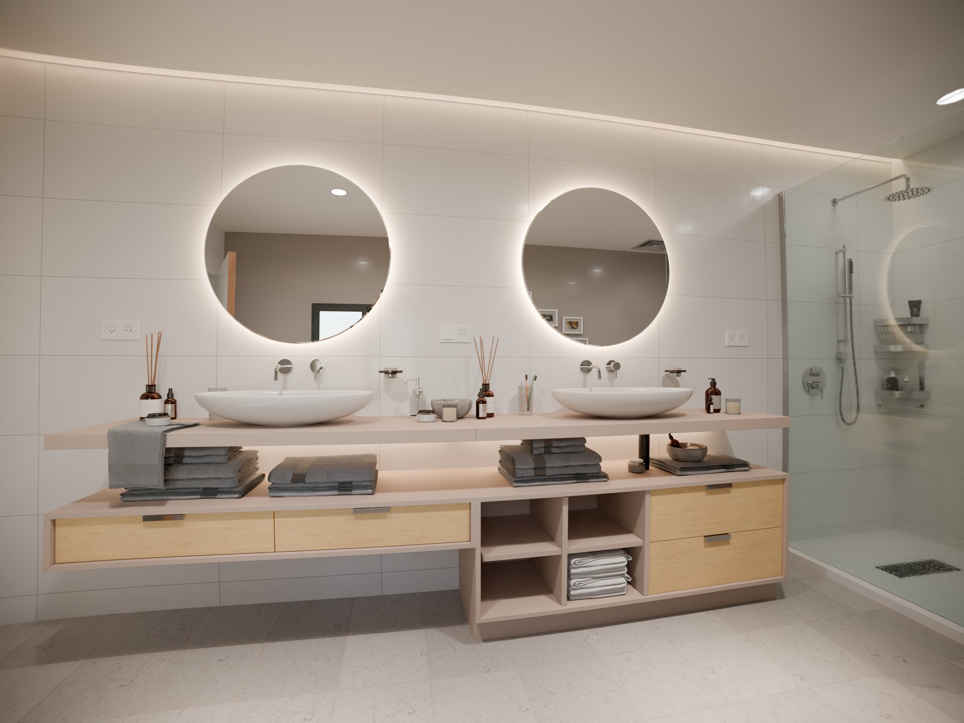 Meuble double vasque avec plan de travail stratifié sur mesure Sofema