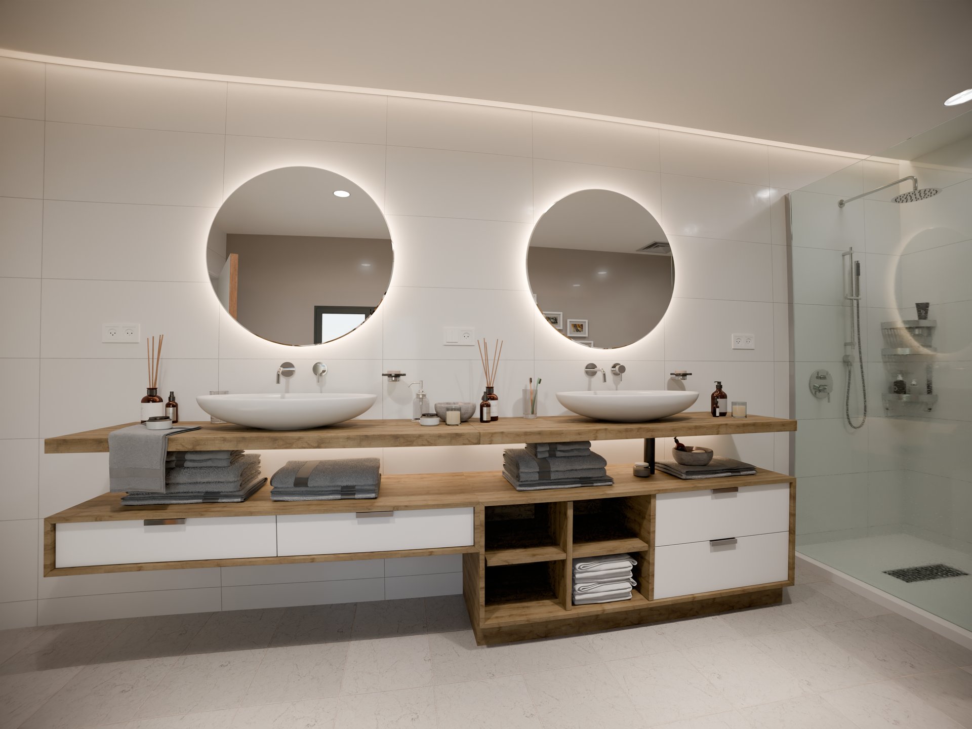 Meuble double vasque avec plan de travail stratifié sur mesure Sofema