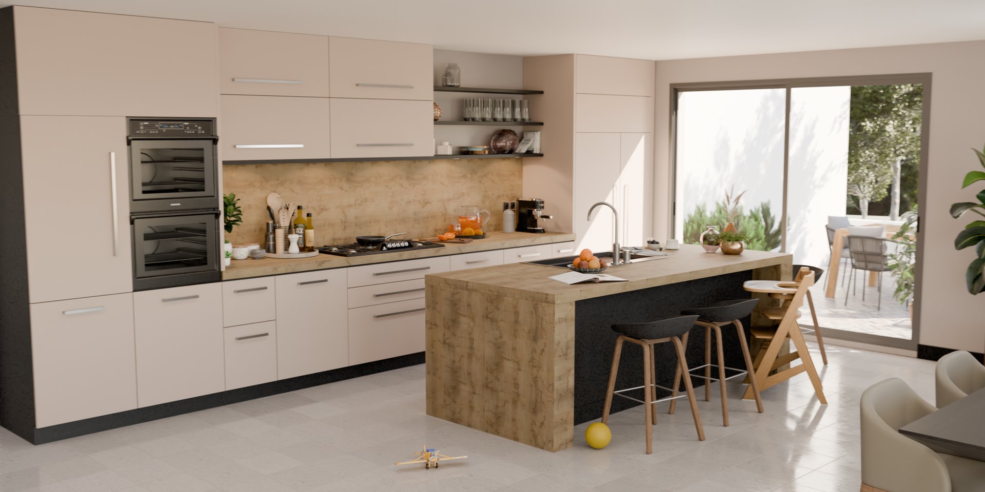 Cuisine moderne avec plan de travail stratifié sur mesure Sofema