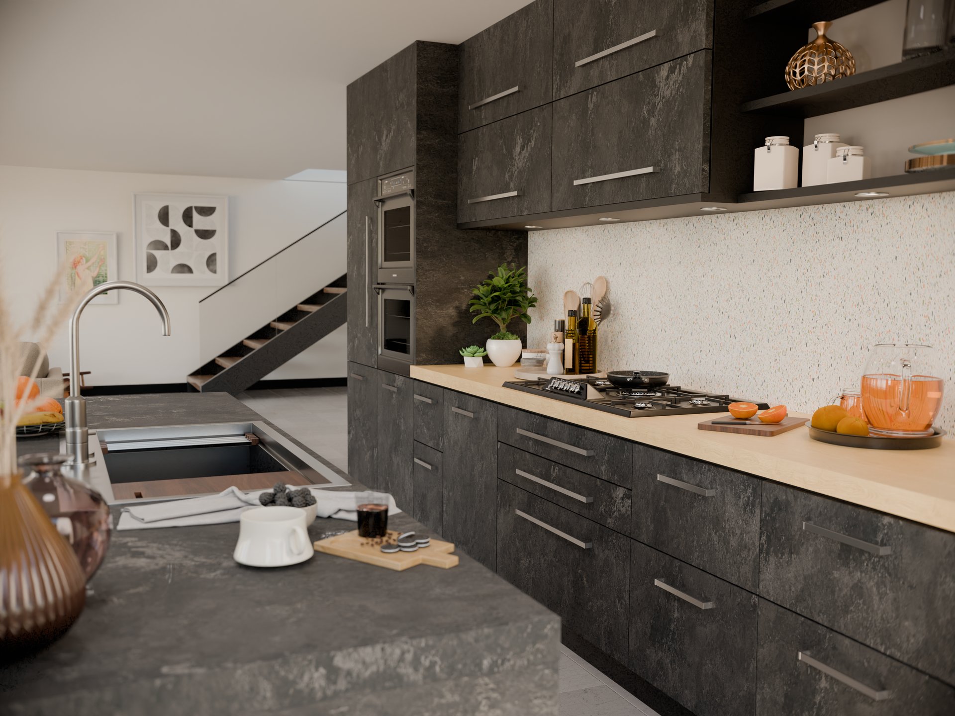 Cuisine moderne avec plan de travail stratifié sur mesure en Sofema