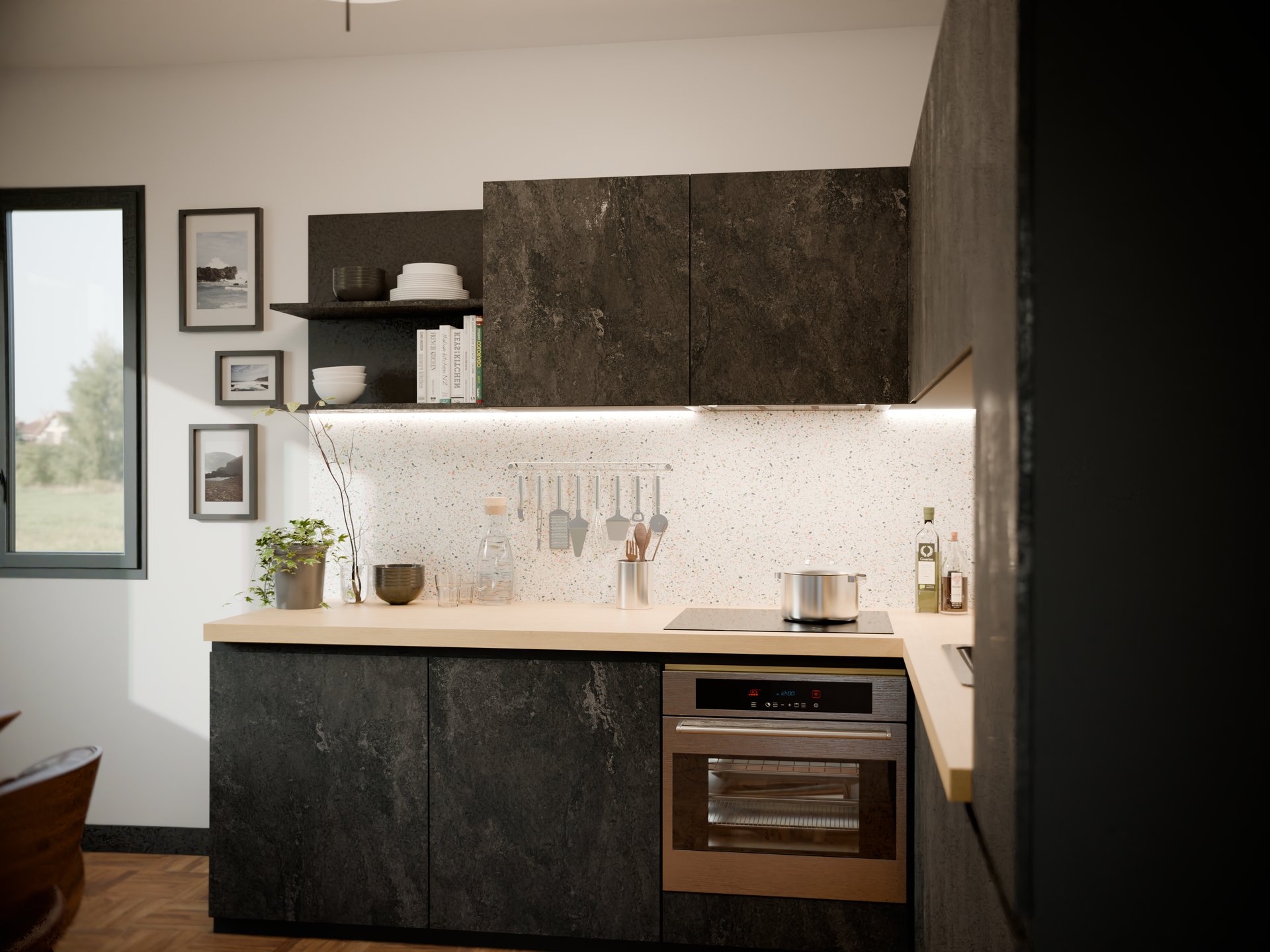 Cuisine moderne avec plan de travail stratifié sur mesure par Sofema et