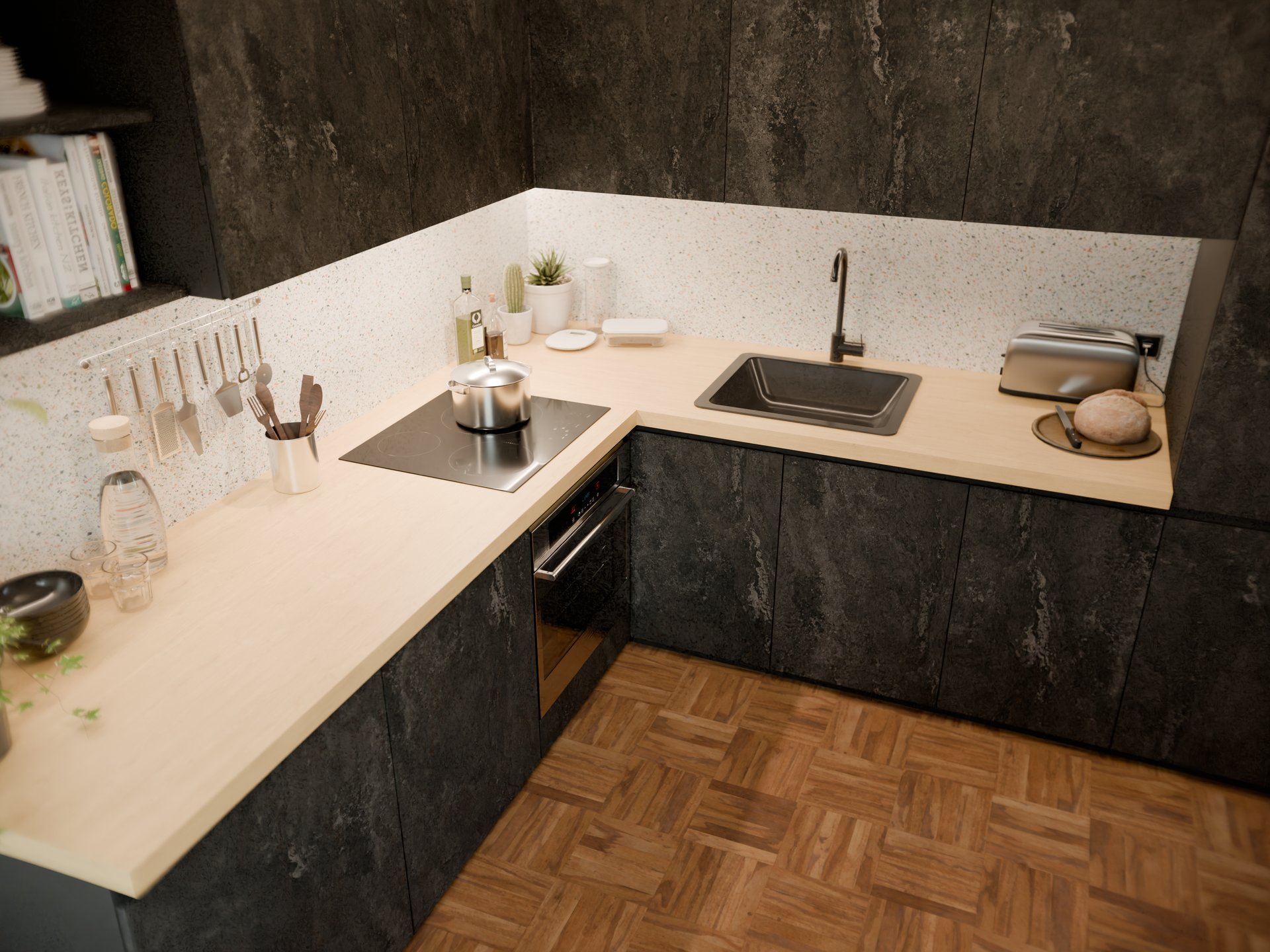 Plan de travail stratifié sur mesure Sofema avec cuisinière et évier intégrés