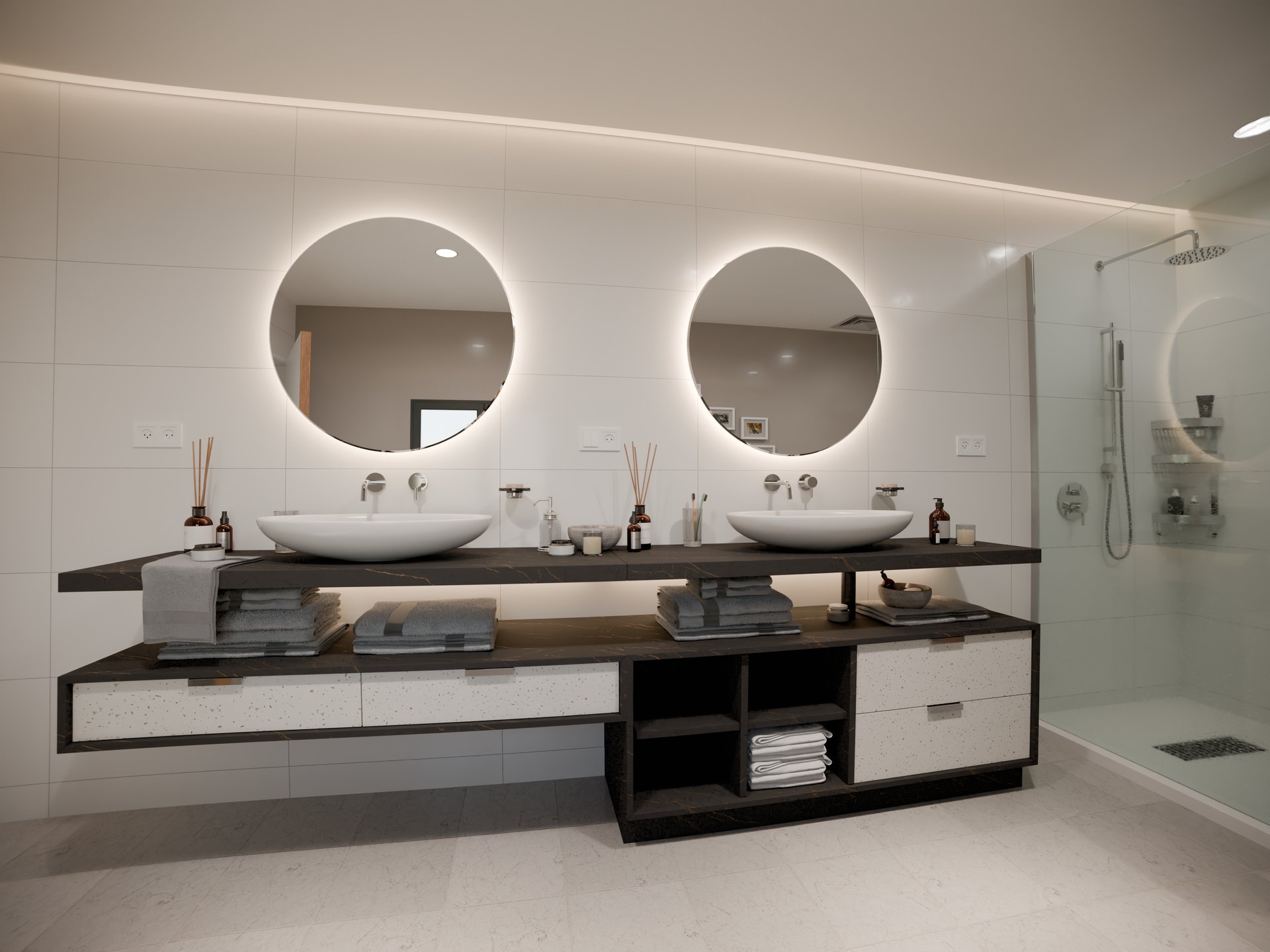 Double vasque sur plan de travail stratifié sur mesure Sofema