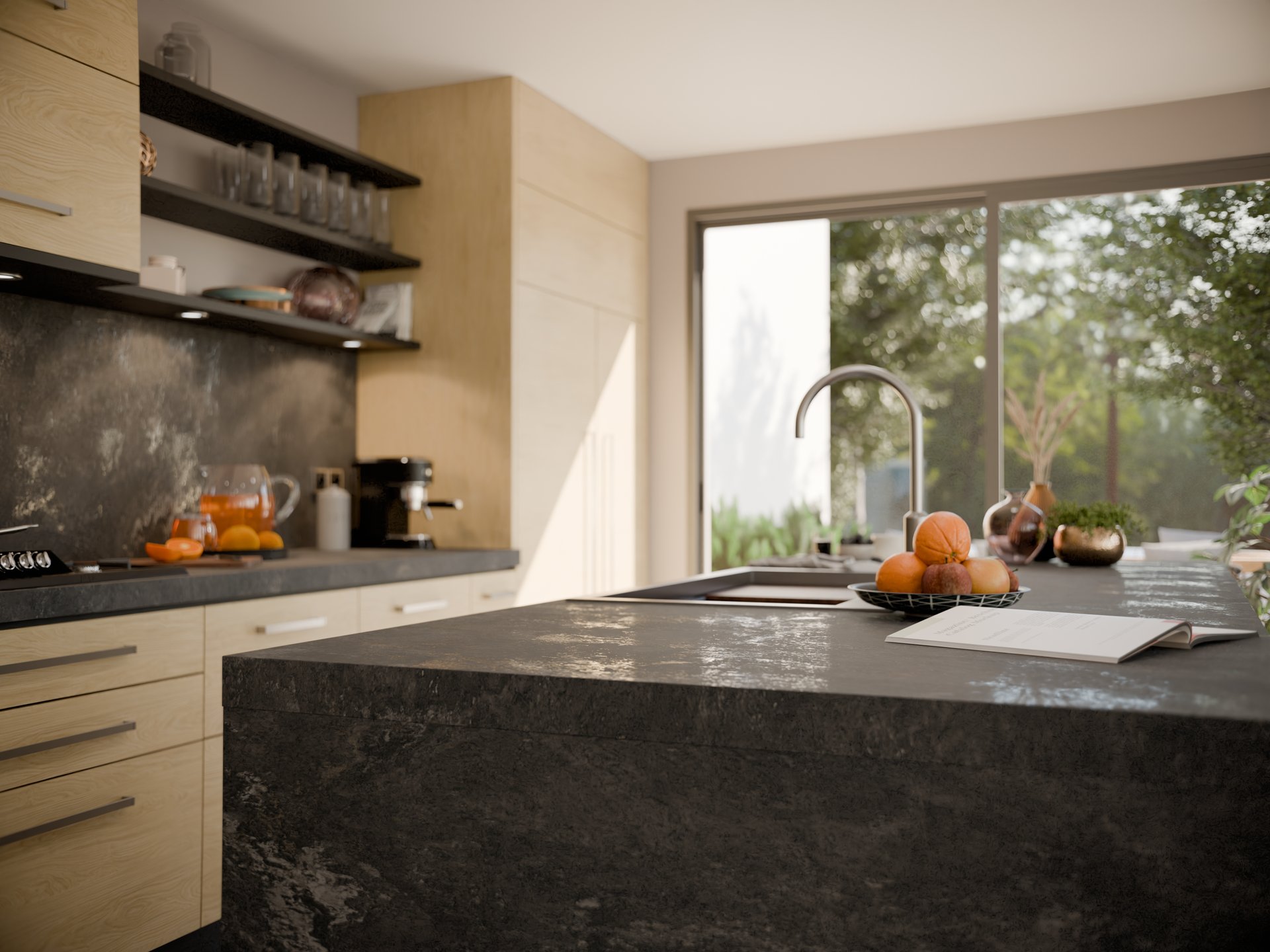 Plan de travail stratifié sur mesure de Sofema avec évier et robinet