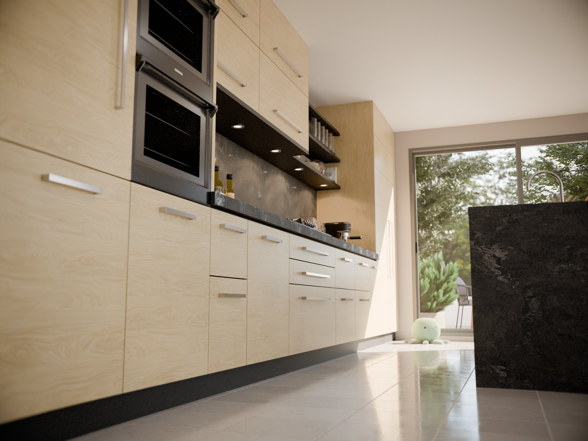 Cuisine moderne avec plan de travail en stratifié sur mesure de Sofema