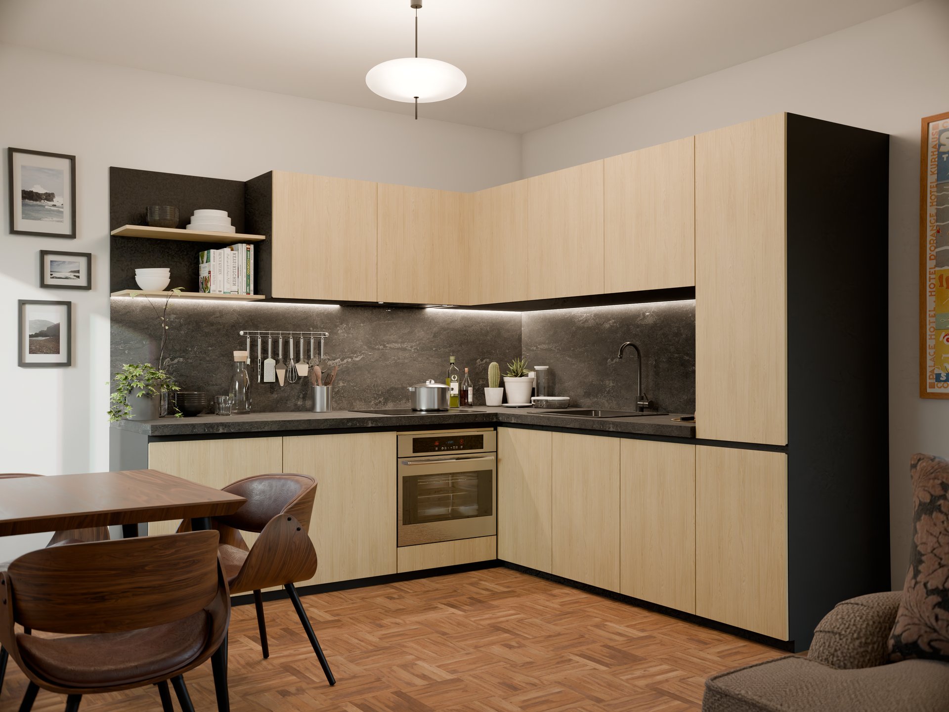 Cuisine moderne avec plan de travail stratifié sur mesure de Sofema