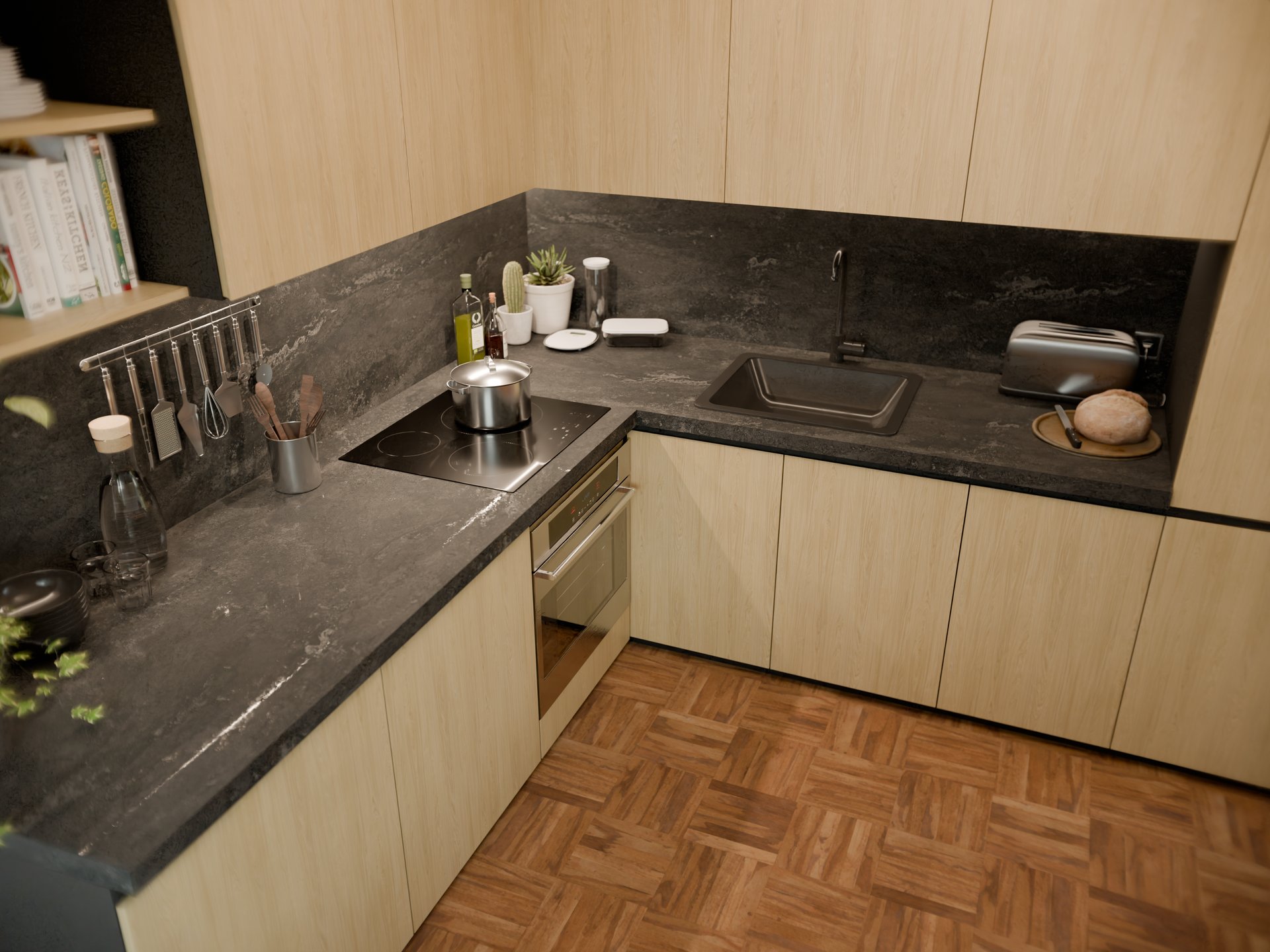 Cuisine moderne avec plan de travail stratifié sur mesure Sofema