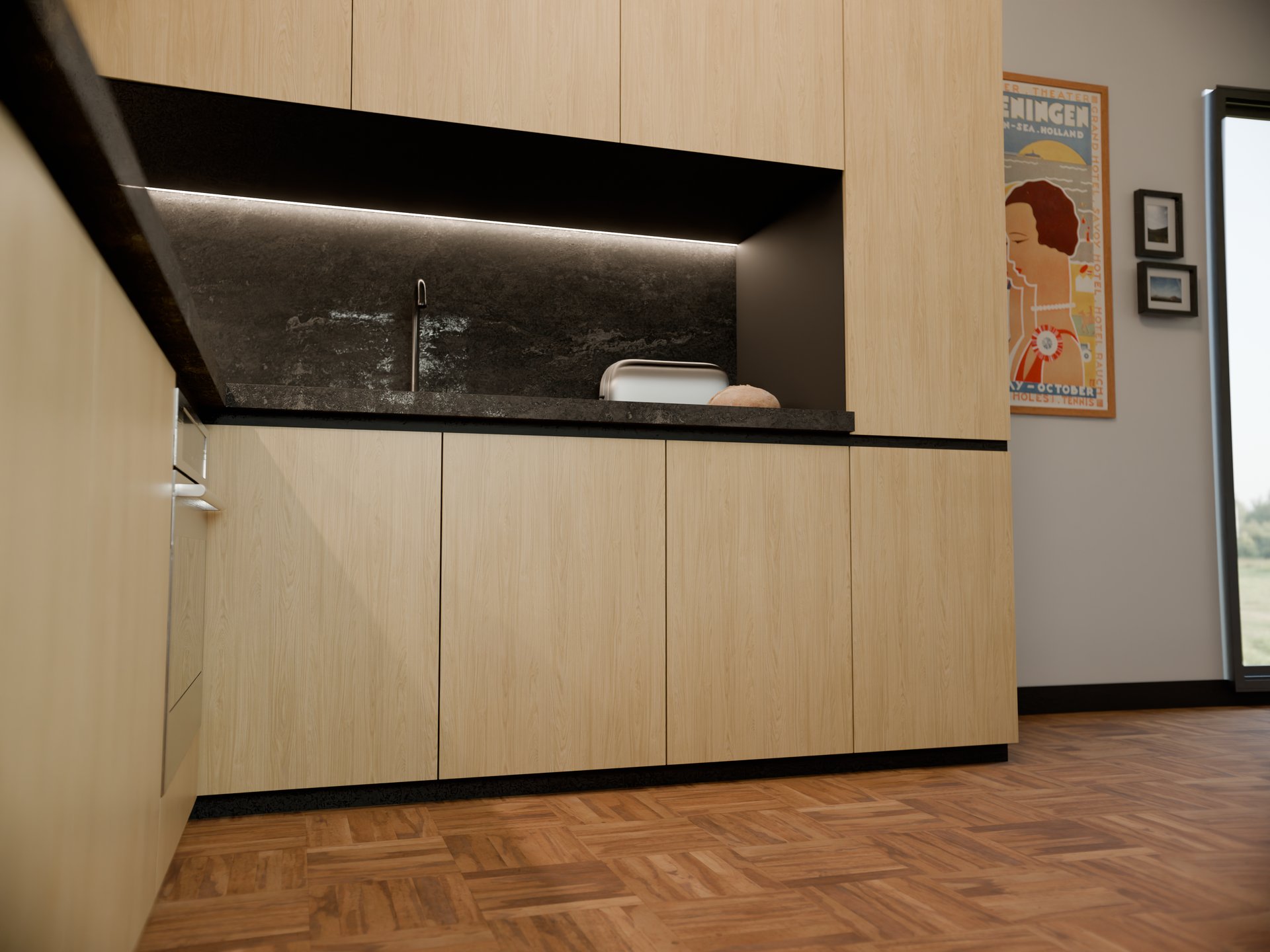 Plan de travail stratifié sur mesure avec évier intégré, design moderne et épuré