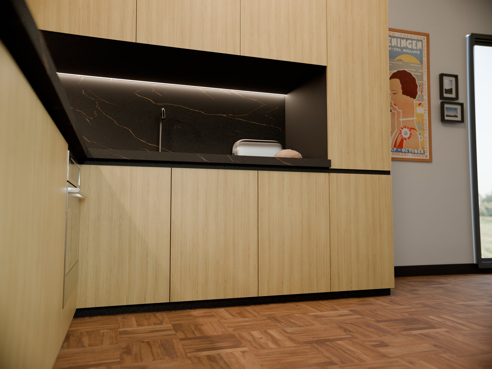 Plan de travail stratifié sur mesure de Sofema avec éclairage intégré et