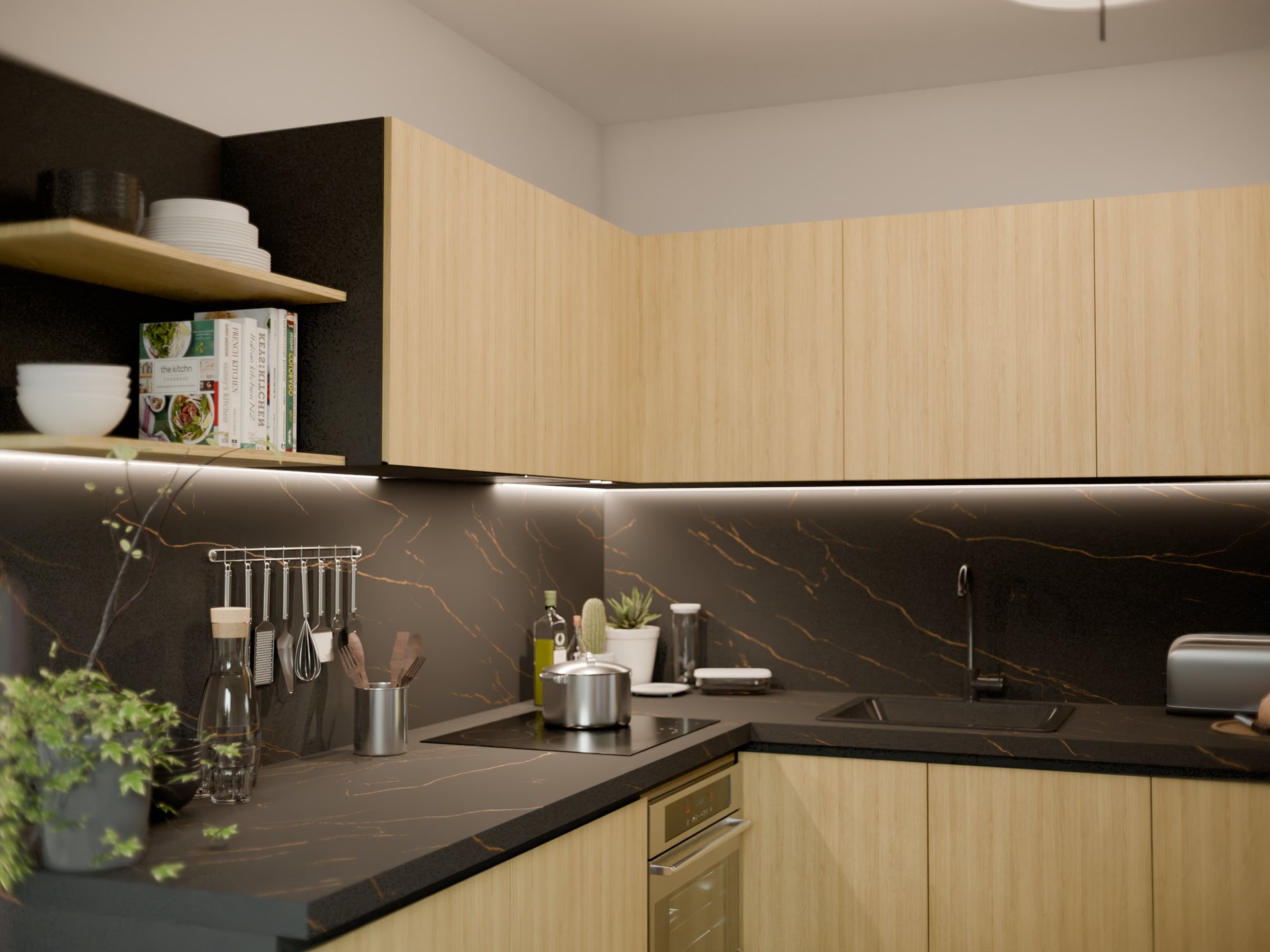 Cuisine moderne avec plan de travail stratifié sur mesure de Sofema et éléments