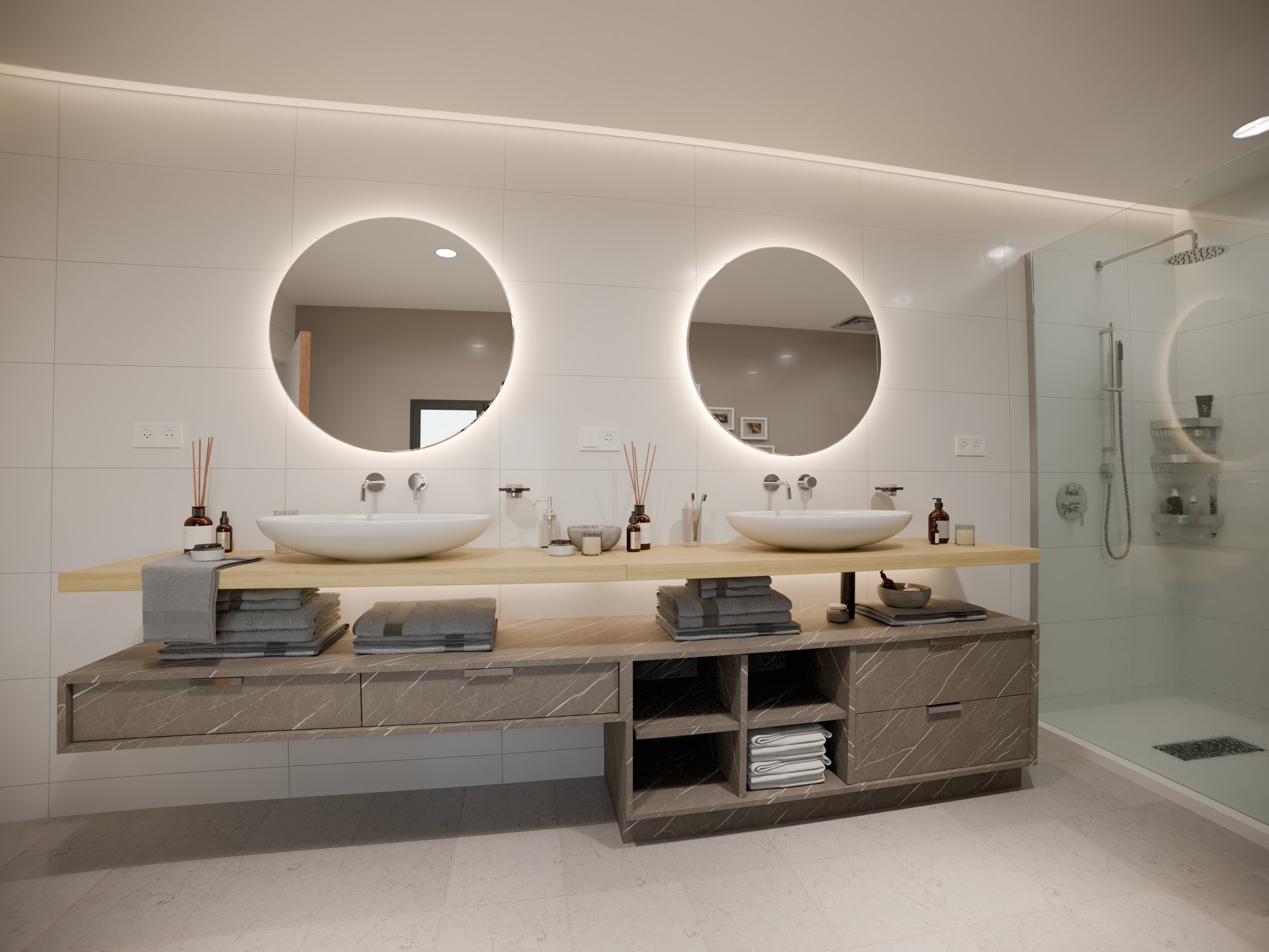 Meuble double vasque avec plan de travail stratifié sur mesure Sofema