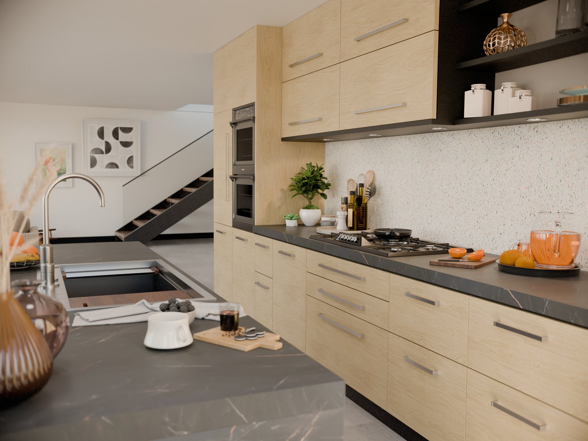 Cuisine moderne avec plan de travail en stratifié sur mesure par Sofema.