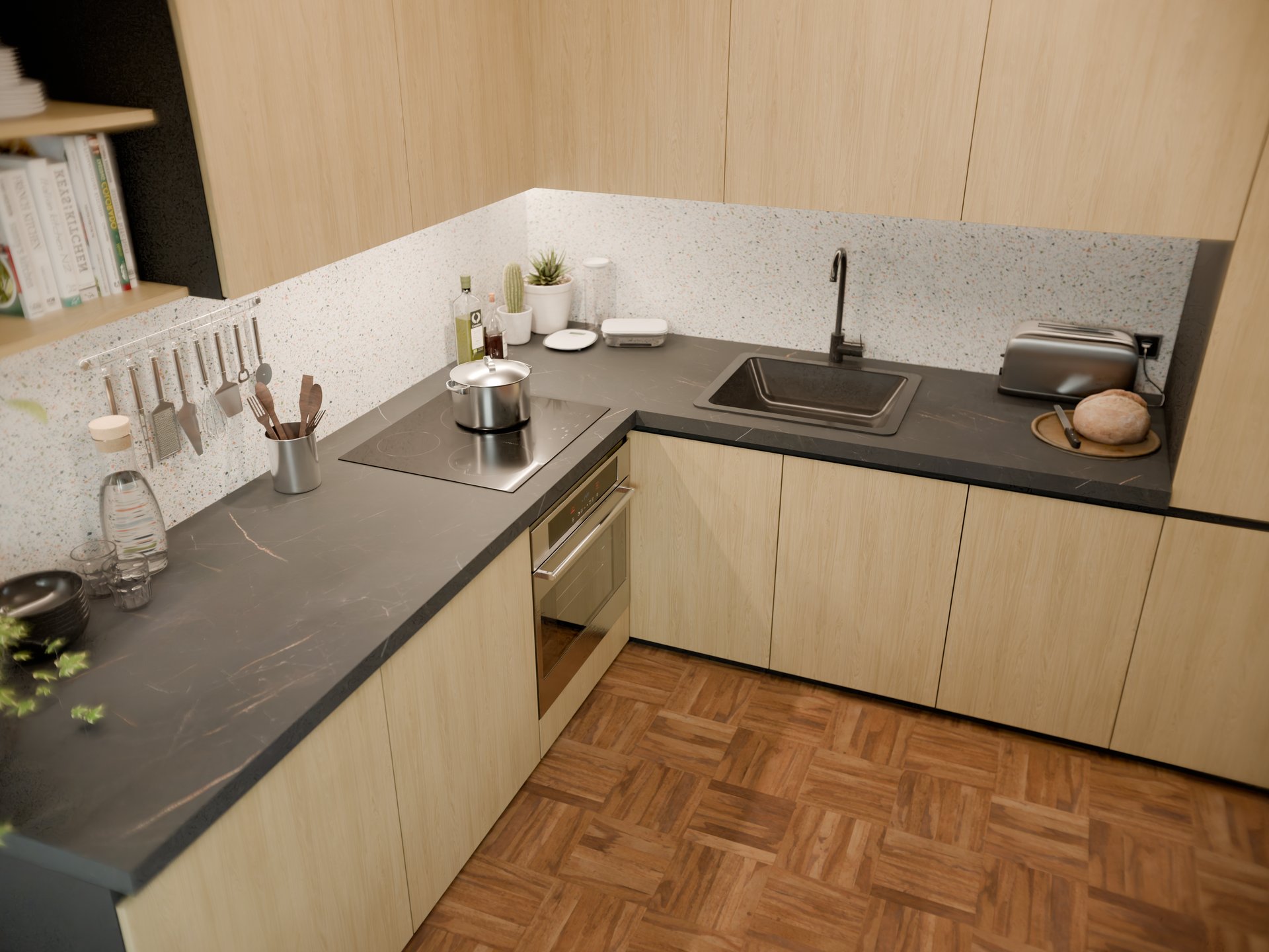 Cuisine moderne avec plan de travail stratifié sur mesure par Sofema