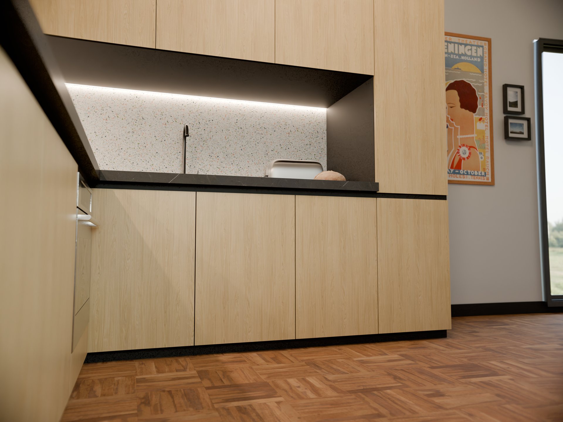 Plan de travail stratifié sur mesure de Sofema avec évier et robinet intégrés