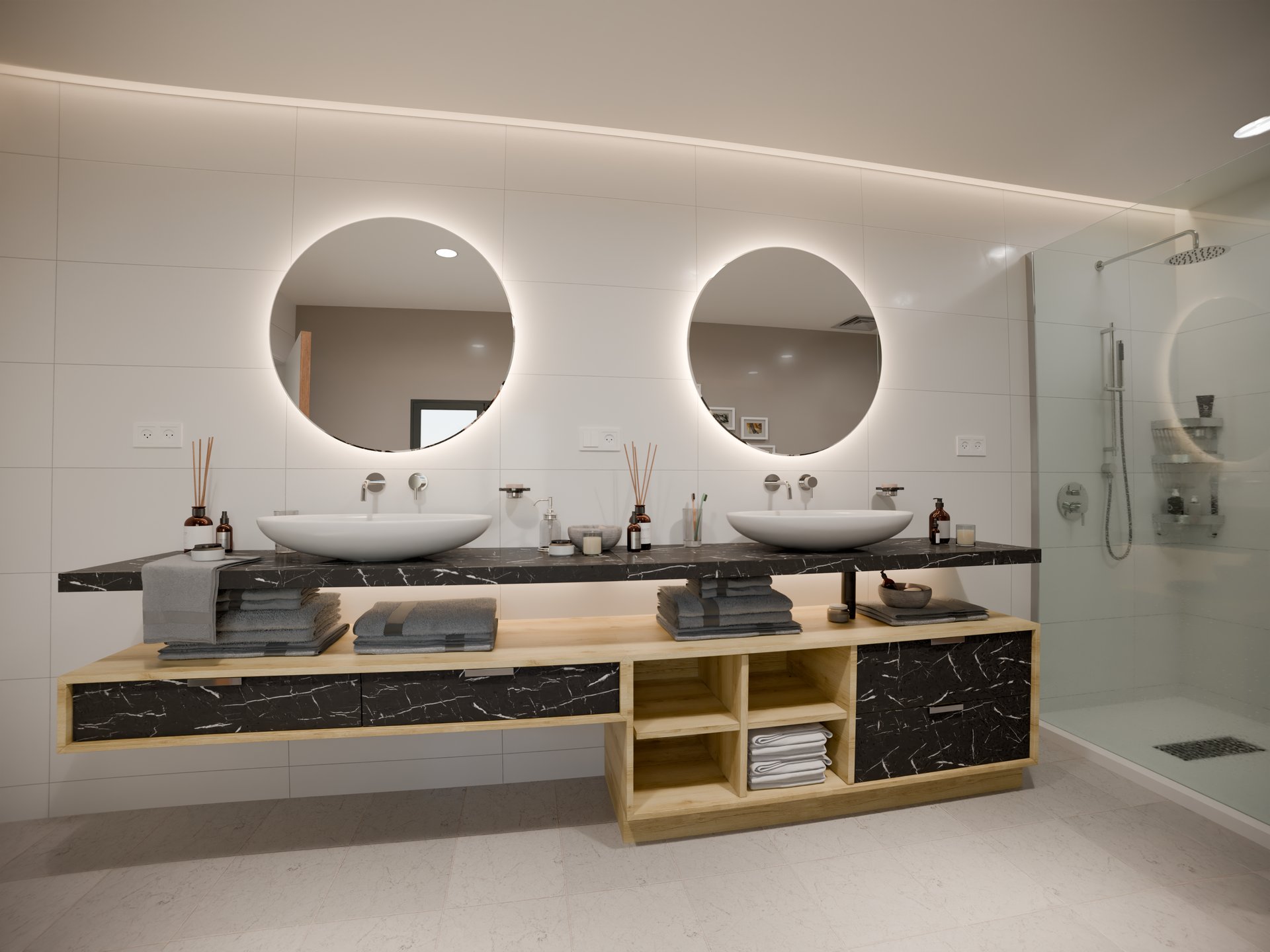 Plan de travail stratifié sur mesure Sofema pour double vasque salle de bain