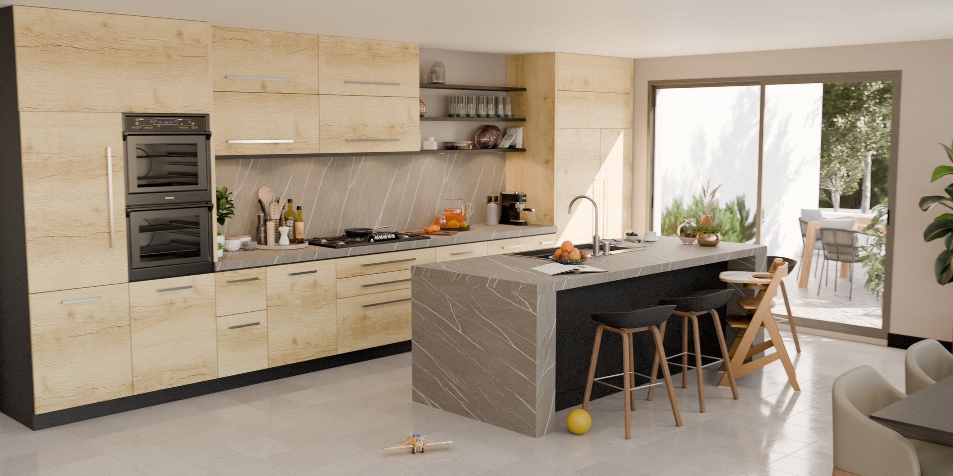 Cuisine moderne avec plan de travail stratifié sur mesure par Sofema