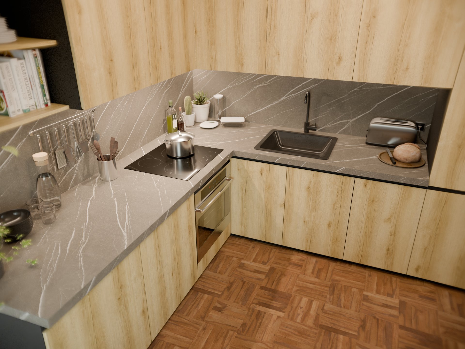 Cuisine moderne avec plan de travail stratifié sur mesure de Sofema et évier