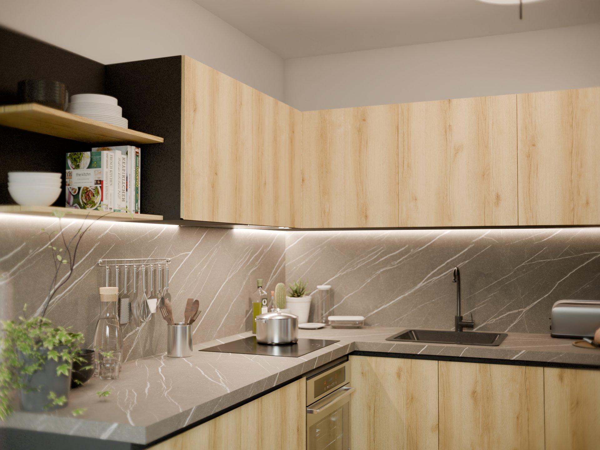 Cuisine moderne avec plan de travail stratifié sur mesure de Sofema