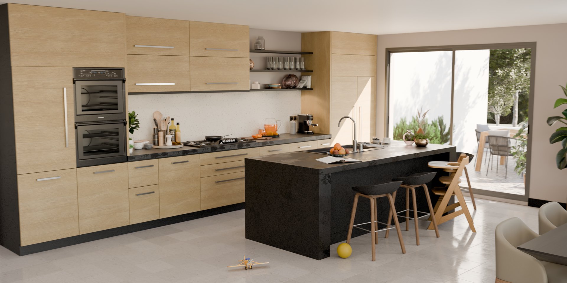 Cuisine moderne avec plan de travail stratifié sur mesure par Sofema et îlot