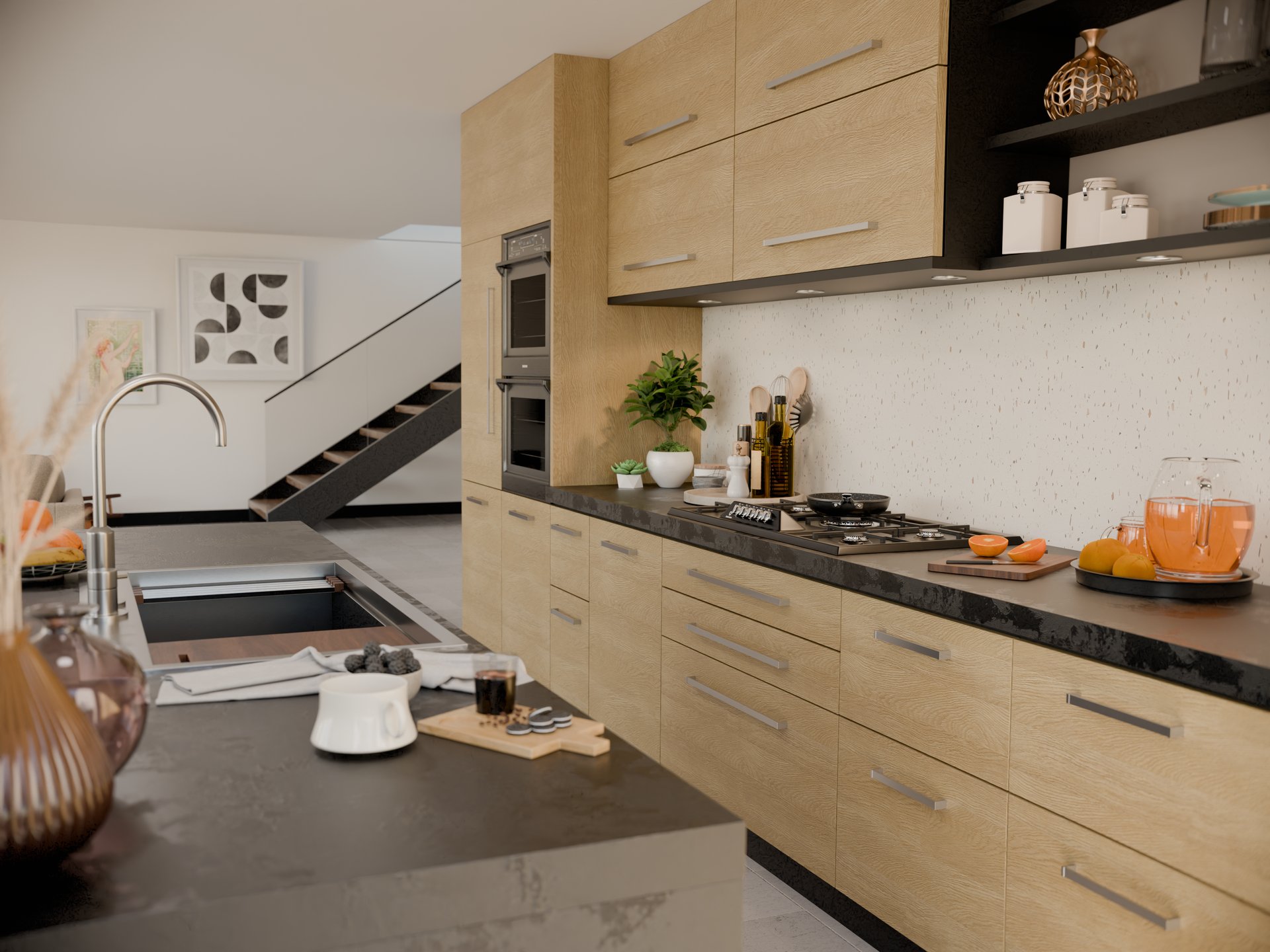 Cuisine moderne avec plan de travail stratifié sur mesure de Sofema, meubles en